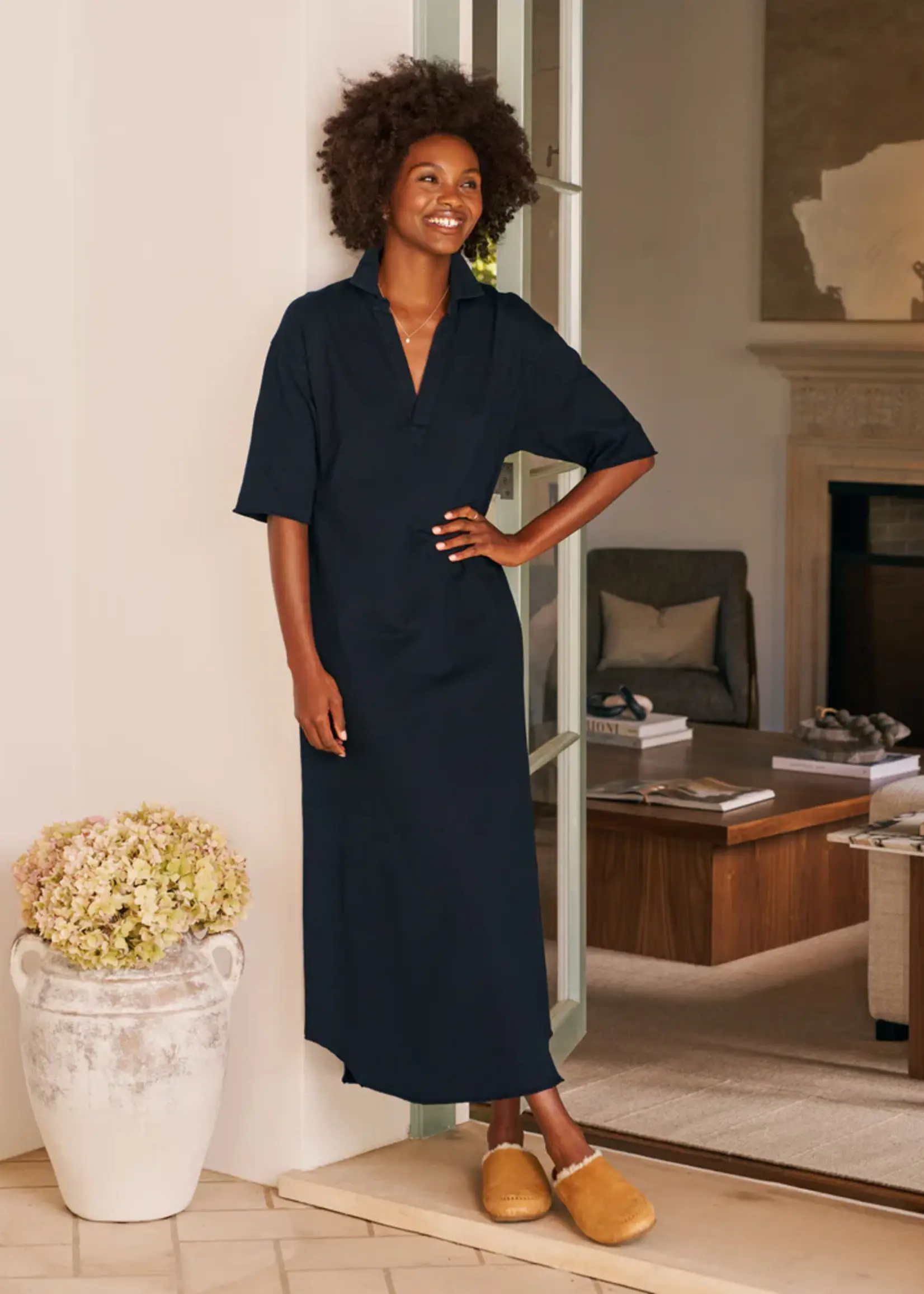 Frank & Eileen Emma Henley Short Sleeve Maxi Dress- British Royal Navy BRNV