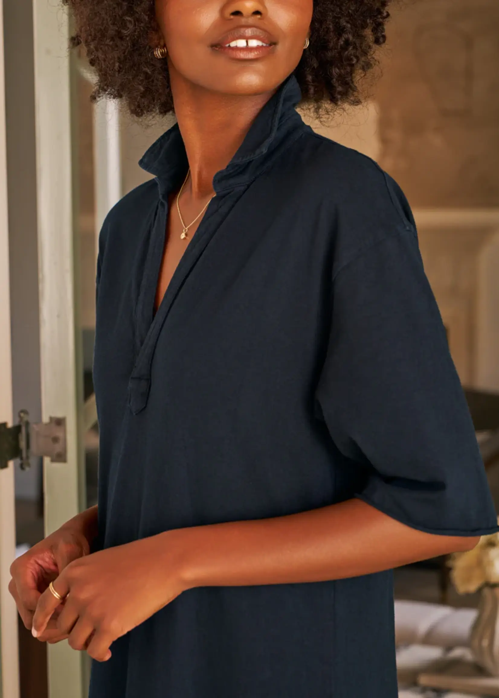 Frank & Eileen Emma Henley Short Sleeve Maxi Dress- British Royal Navy BRNV