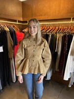 GANNI Washed Stretch Cotton Peplum Shirt