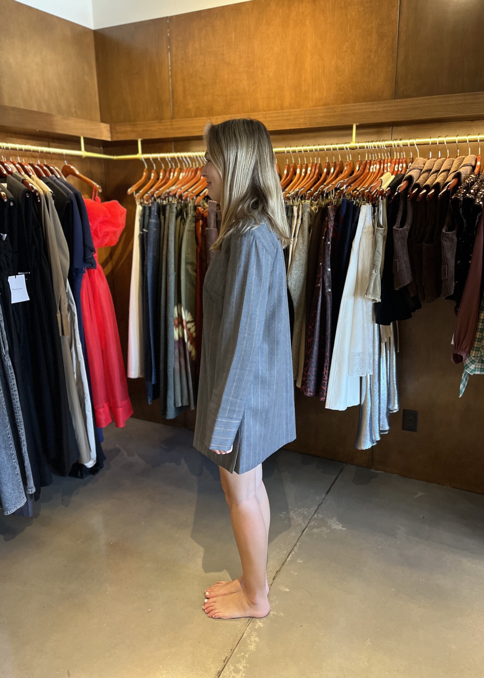 GANNI Brushed Wool Stripe Circle Collar Mini Dress