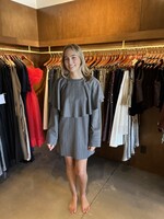 GANNI Brushed Wool Stripe Circle Collar Mini Dress