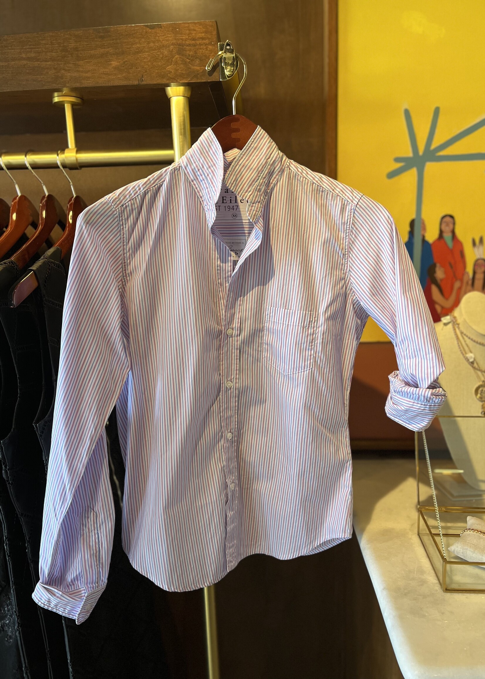 Frank & Eileen Barry Tailored Button-Up- Hot Pink Blue Stripe HPBS