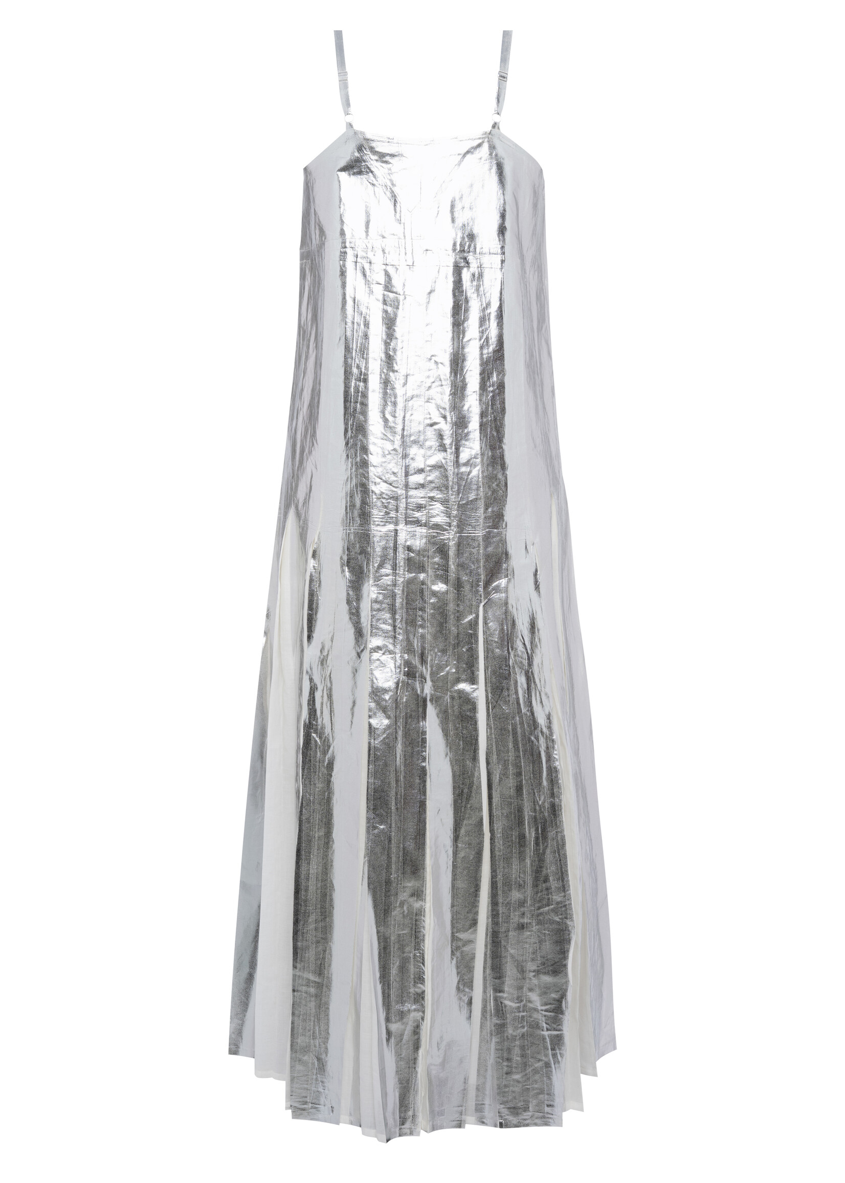 Tela Yuki Sleeveless Maxi Dress in Silver Laminated Muslin