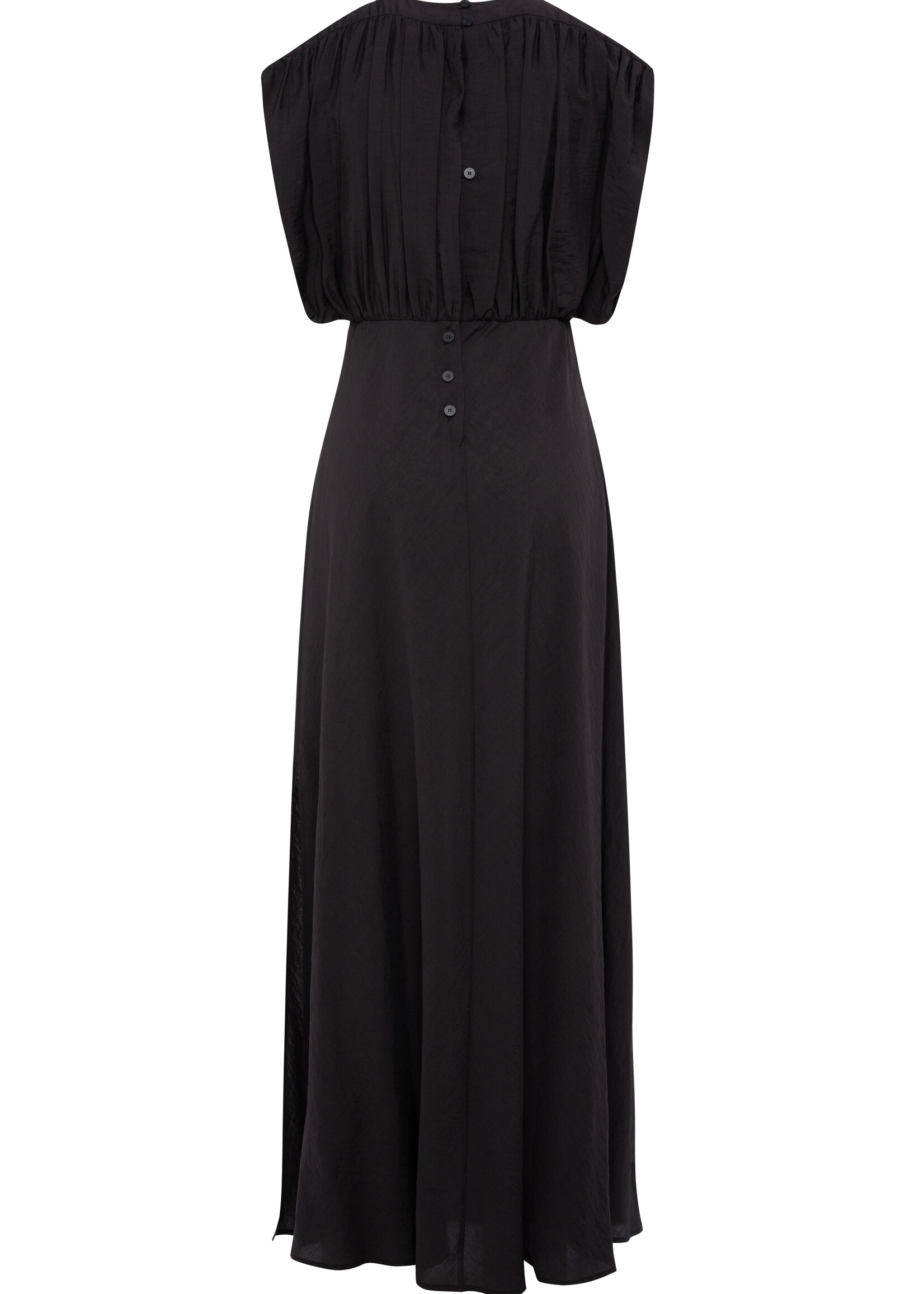 Tela Vega Coffee-Colored Tencel Sleeveless Maxi Dress With Ruched Top