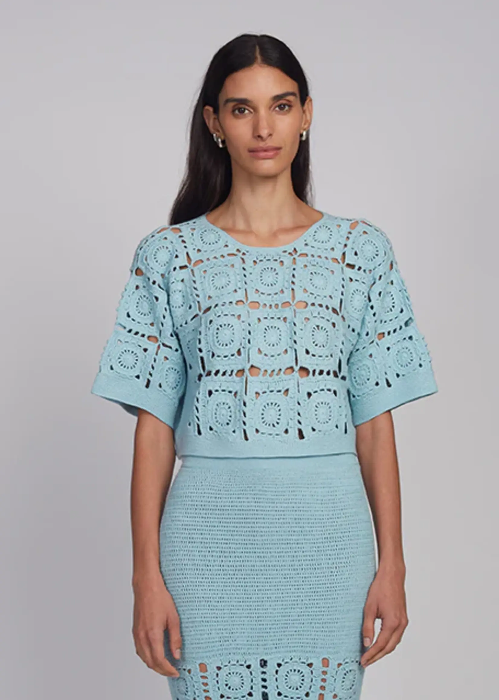 Eleven Six Arden Crochet Top- Skye Blue