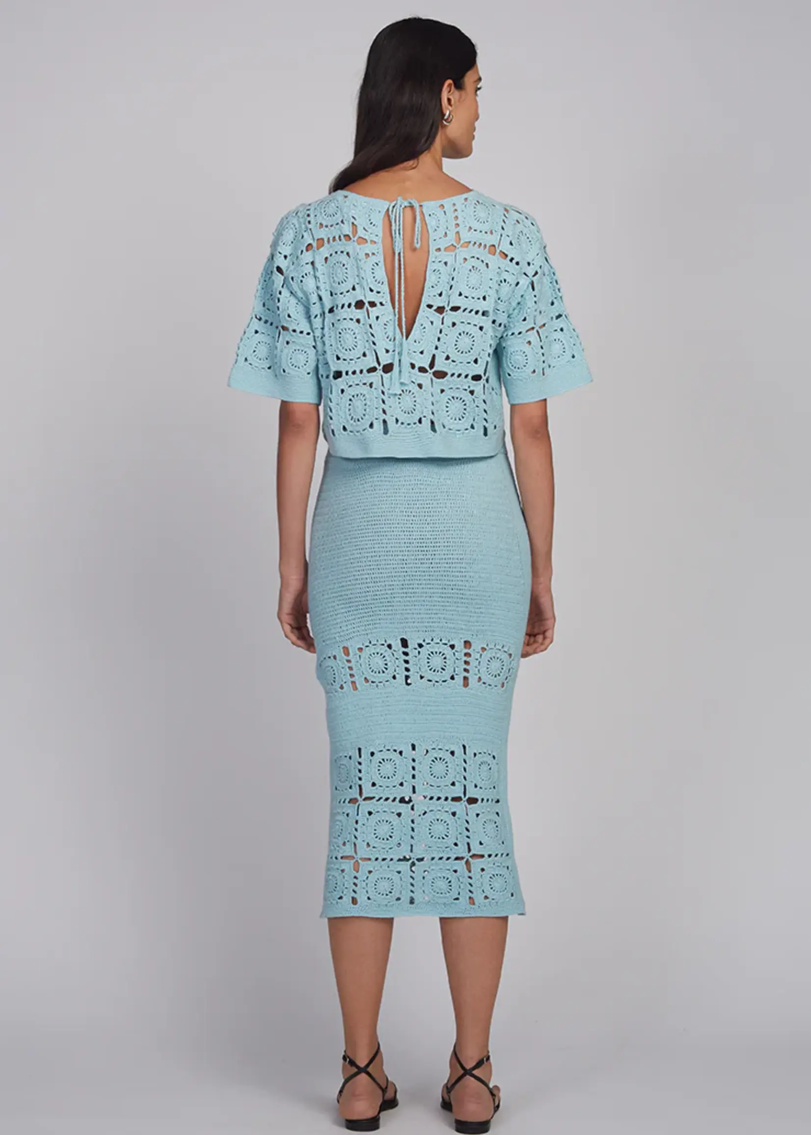 Eleven Six Arden Crochet Top- Skye Blue