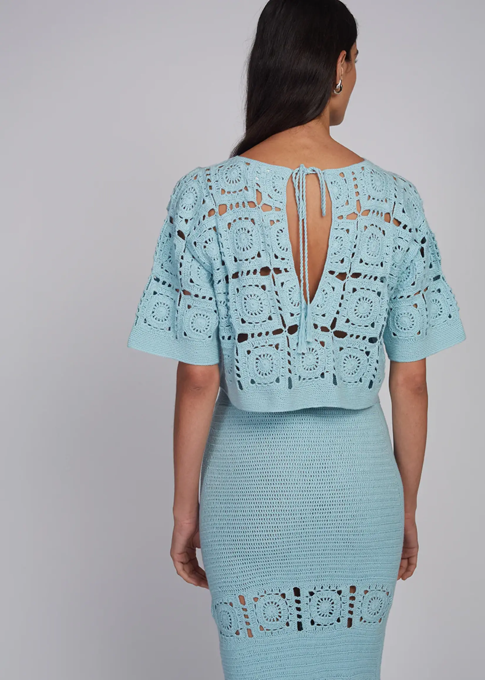 Eleven Six Arden Crochet Top- Skye Blue