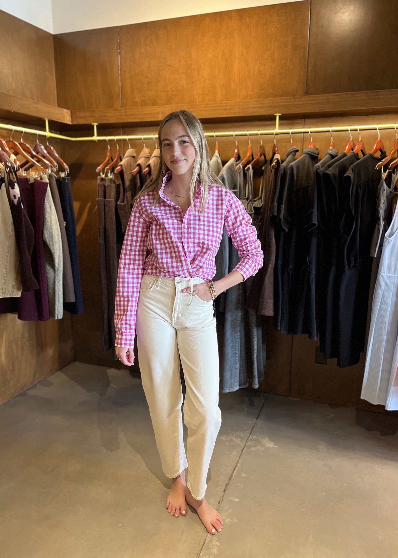 Frank & Eileen Barry Tailored Button-Up- Pink Check PNKC