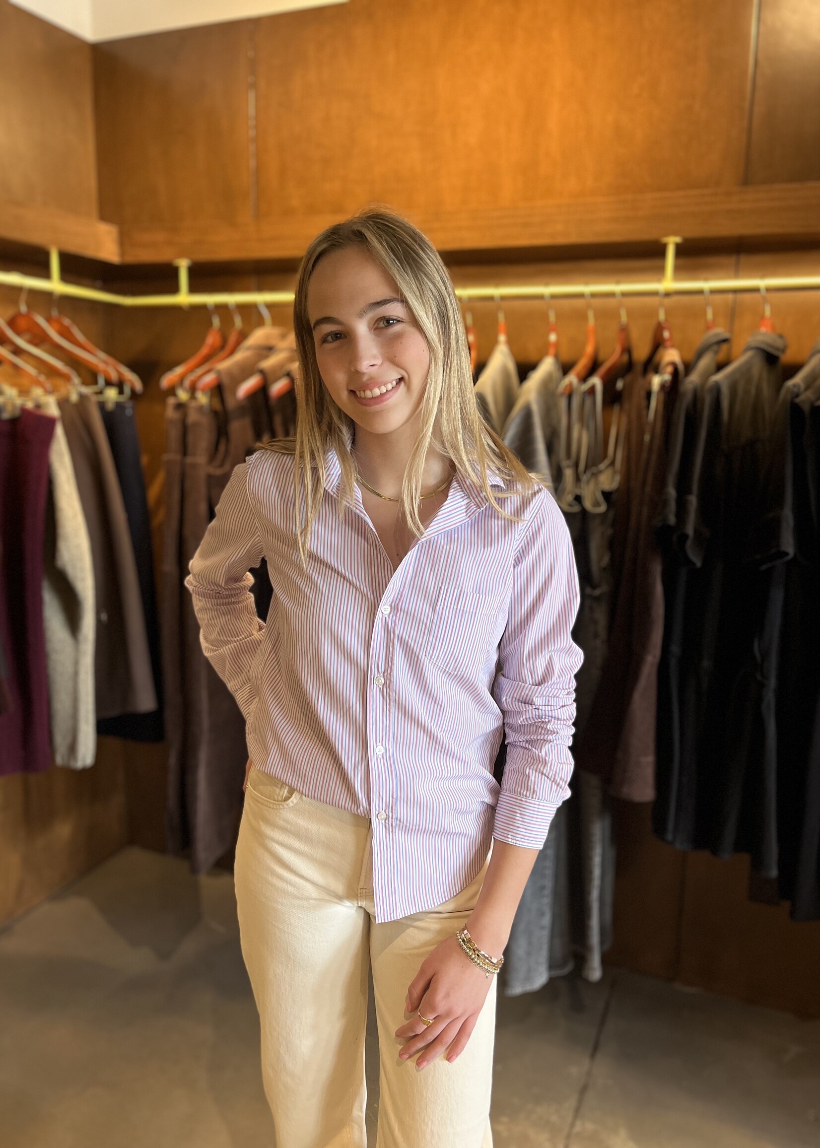 Frank & Eileen Barry Tailored Button-Up- Hot Pink Blue Stripe HPBS