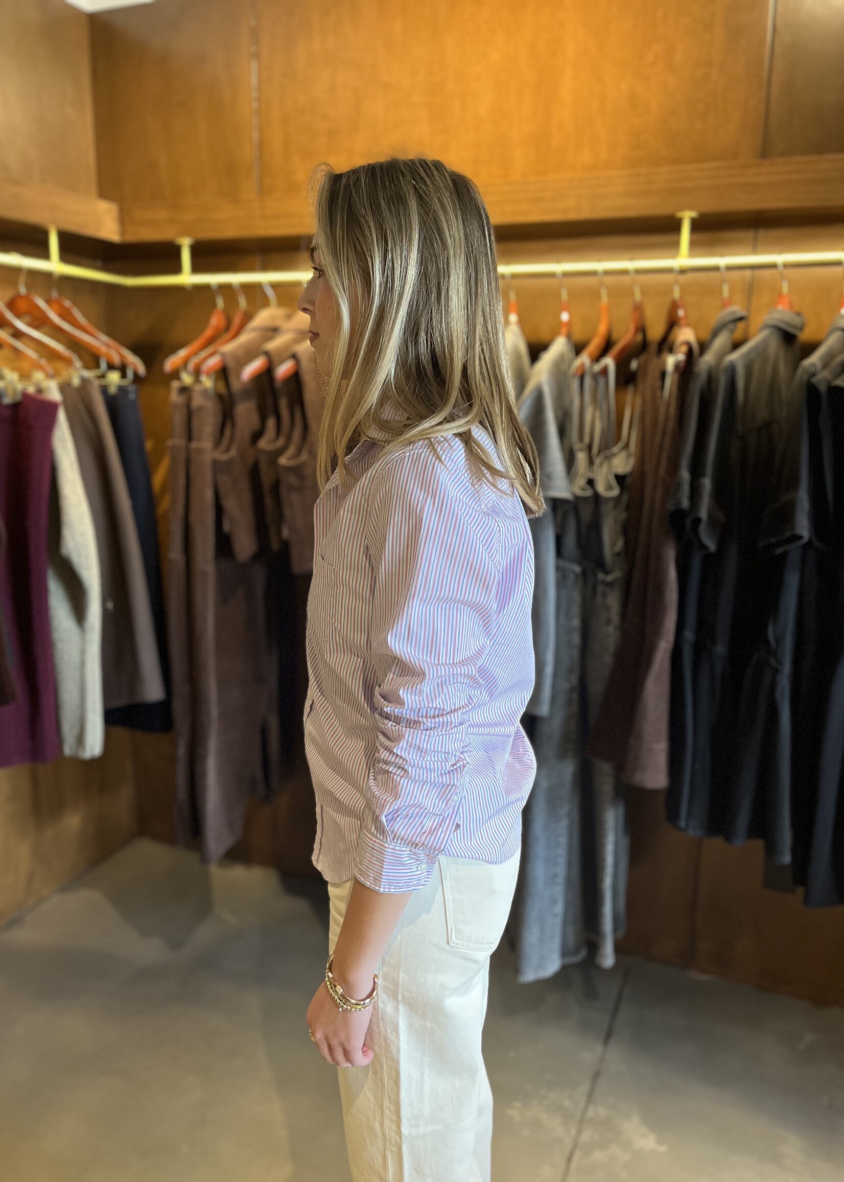 Frank & Eileen Barry Tailored Button-Up- Hot Pink Blue Stripe HPBS