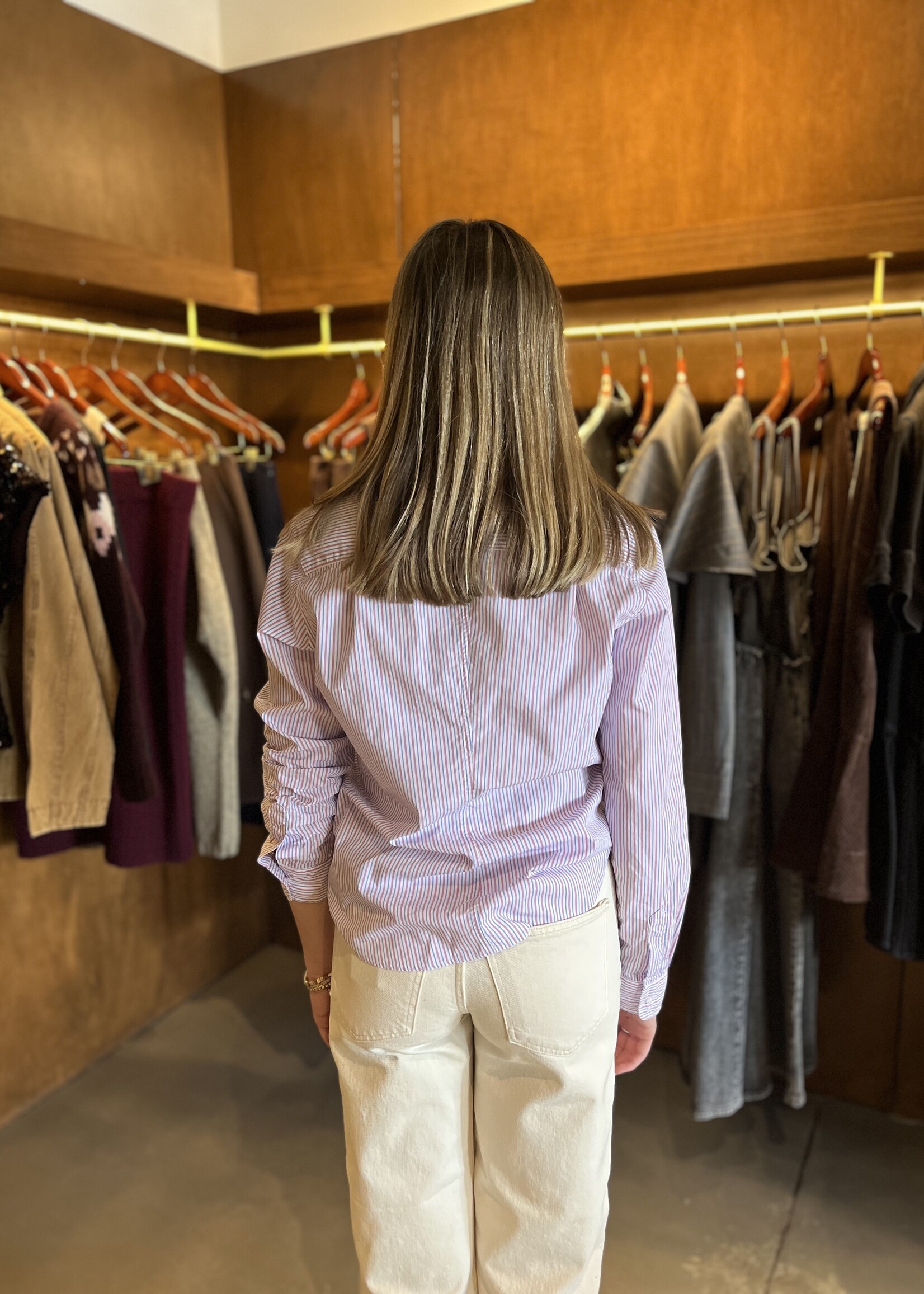 Frank & Eileen Barry Tailored Button-Up- Hot Pink Blue Stripe HPBS