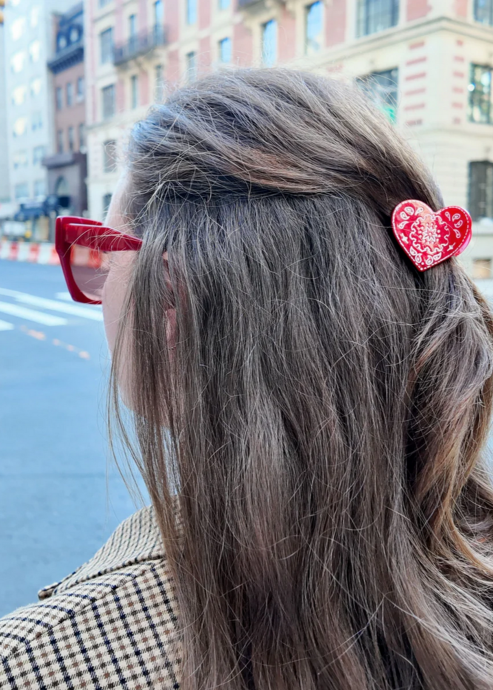 Solar Eclipse Mini Paisley Heart Claw Hair Clip- Red