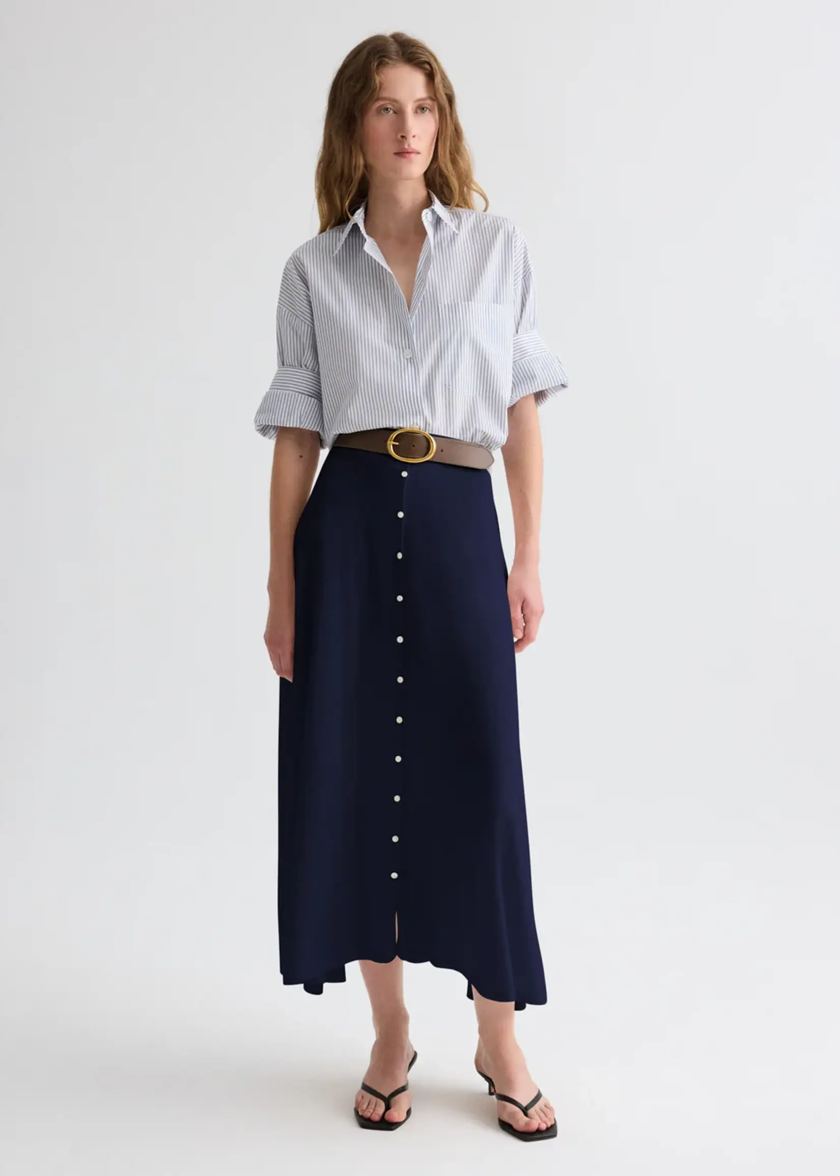 TWP Next Ex Shirt- Blue/Midnight Micro Hairline Stripe