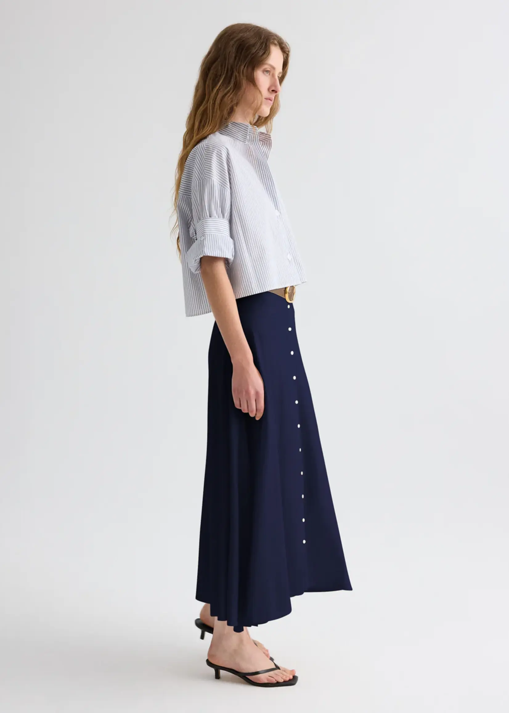 TWP Next Ex Shirt- Blue/Midnight Micro Hairline Stripe