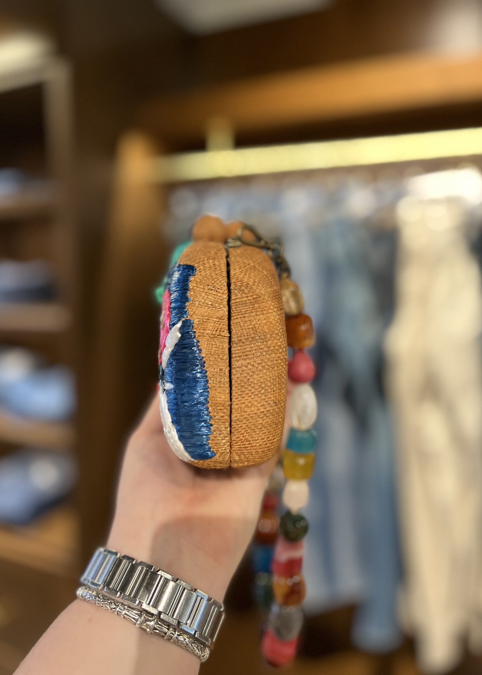 Serpui Mia Mediterranean Coast Embroidery Straw Purse