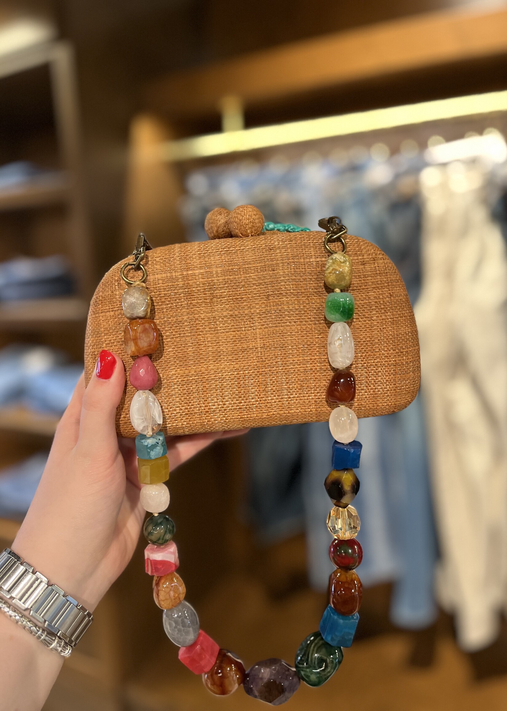 Serpui Mia Mediterranean Coast Embroidery Straw Purse