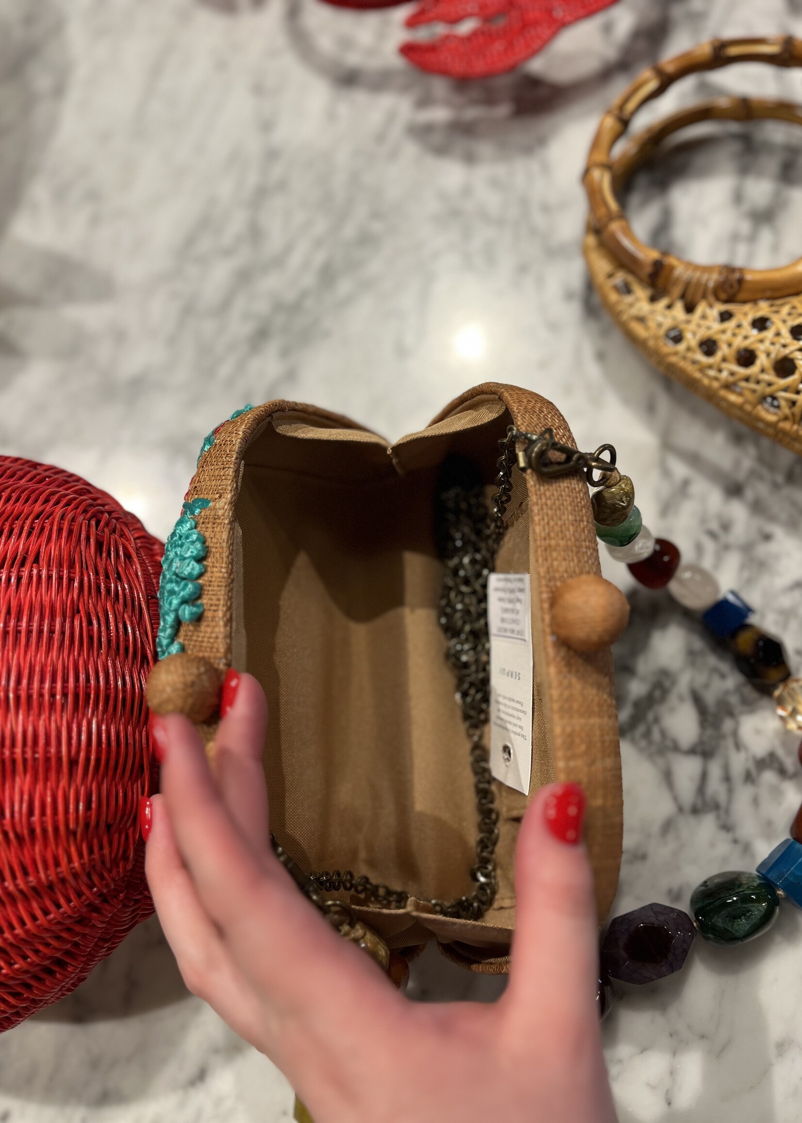 Serpui Mia Mediterranean Coast Embroidery Straw Purse