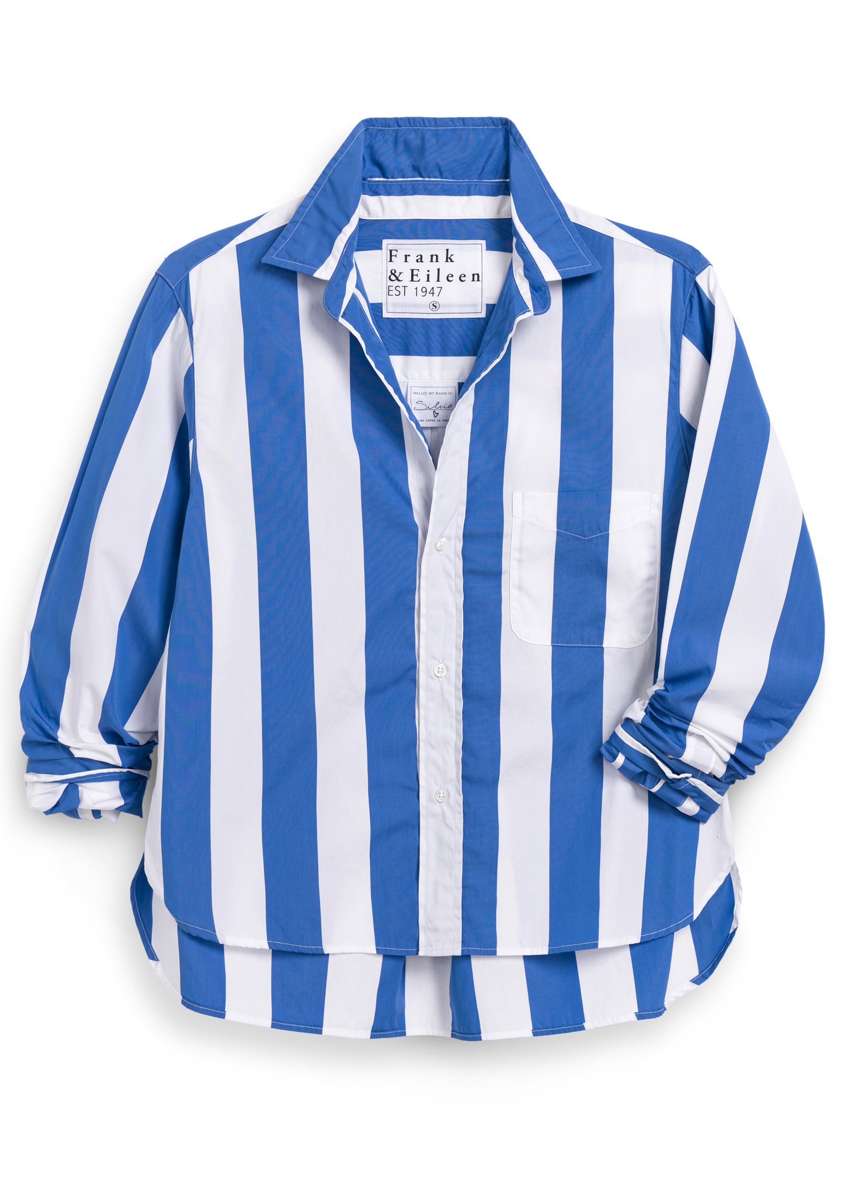 Frank & Eileen Silvio Untuckable Button-Up- Wide Blue Stripe STWB