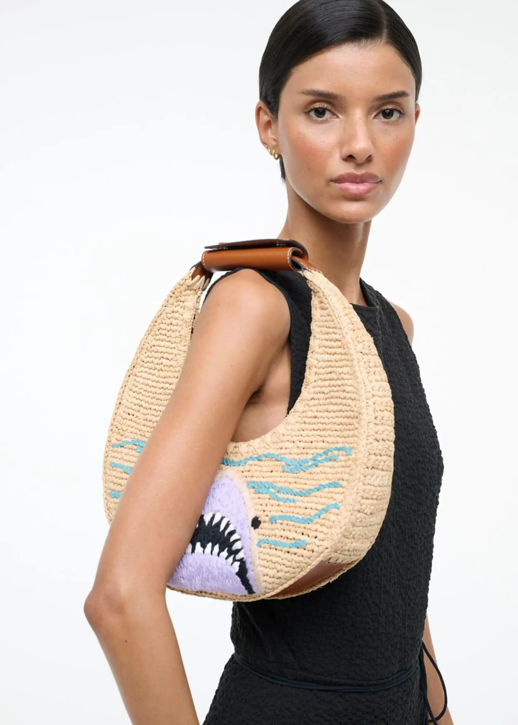 Staud Raffia Moon Tote Bag- Great White