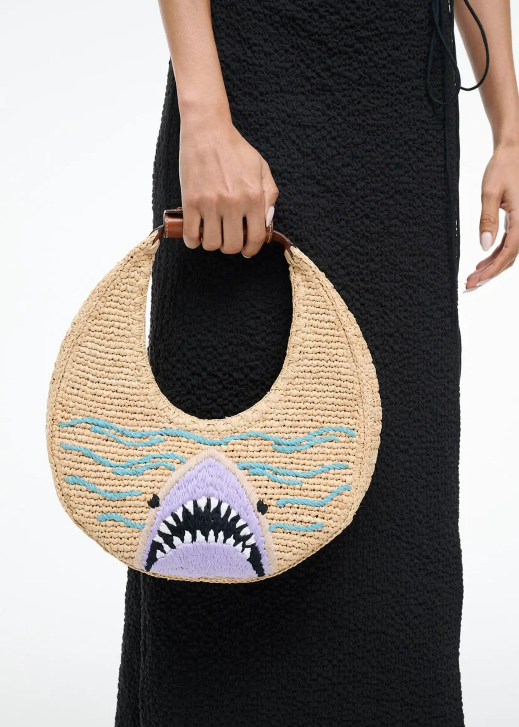 Staud Raffia Moon Tote Bag- Great White