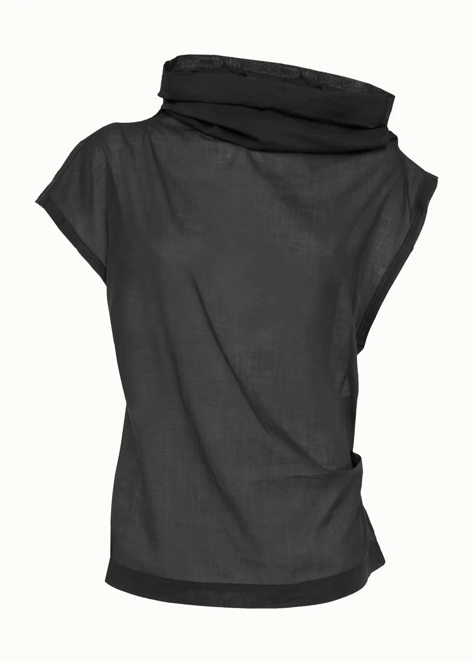 Tela Papaya Short-Sleeve Black Sheer Muslin Top