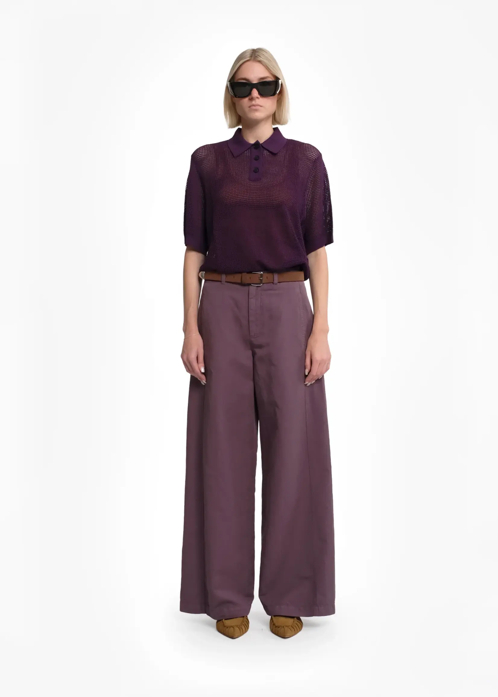 Tela Vanda Wide-Leg Plum Purple Linen-Cotton Trousers