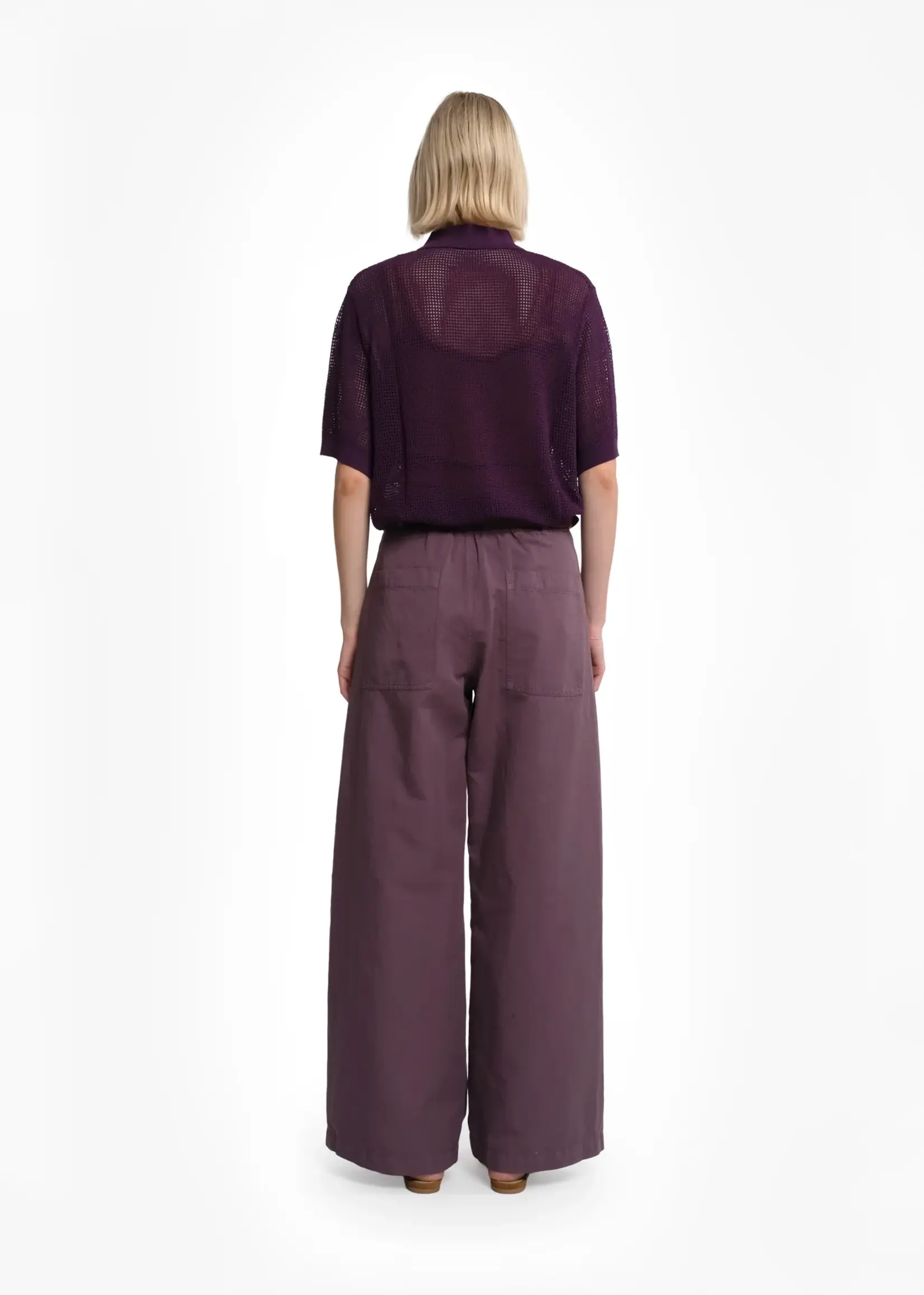 Tela Vanda Wide-Leg Plum Purple Linen-Cotton Trousers