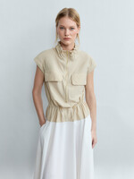 Bi-Color Sleeveless Dress w Adjustable Funnel Neck