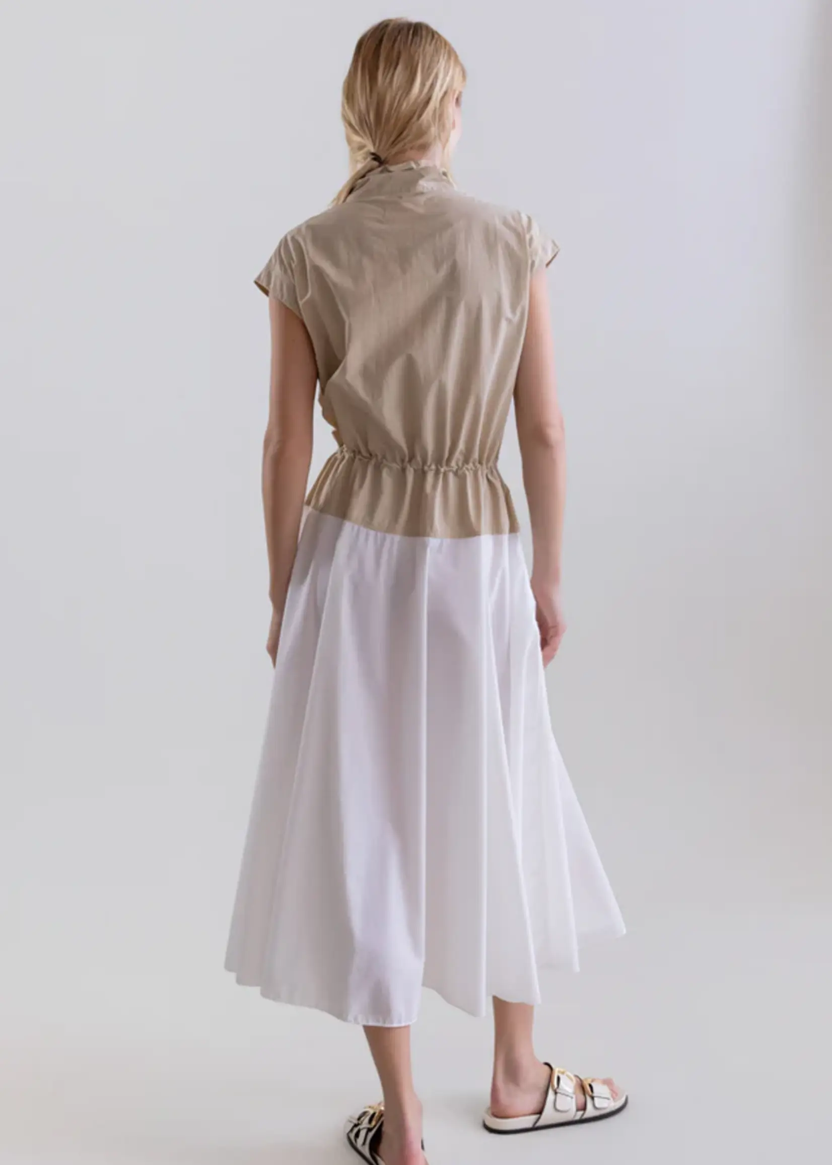 Bi-Color Sleeveless Dress w Adjustable Funnel Neck