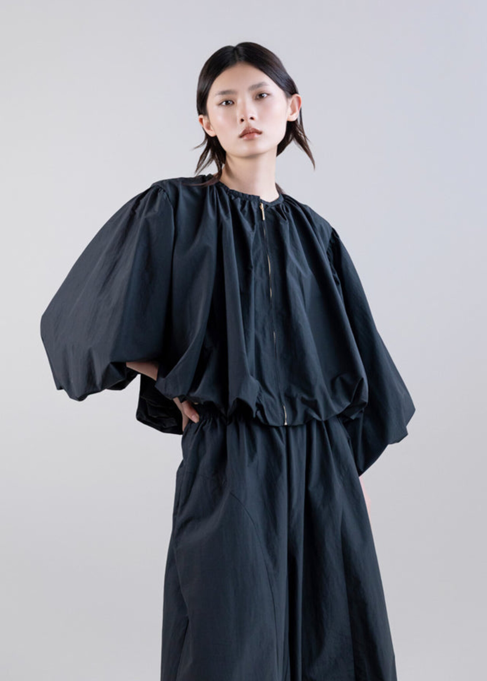 Lightweight Jacket w Ring Collar and Bishop Sleeves