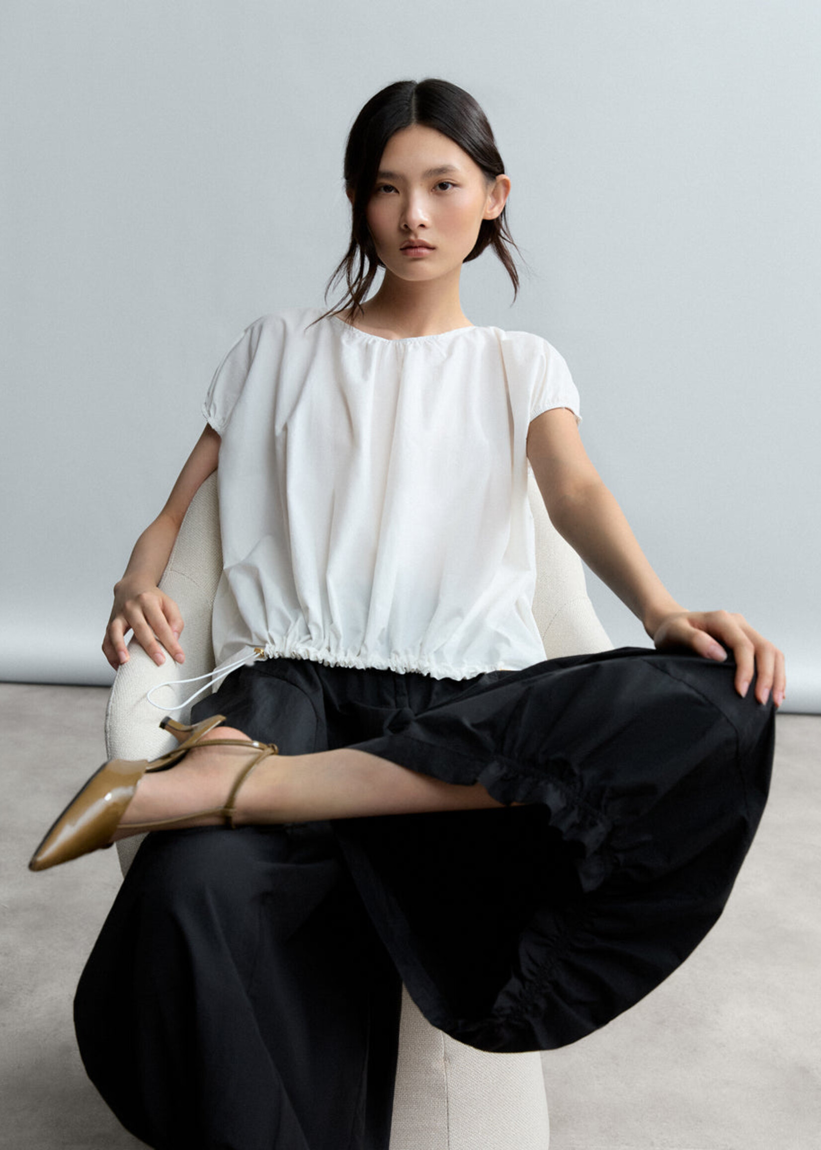 Nylon–Cotton Cocoon Tee w Drawcord Hem