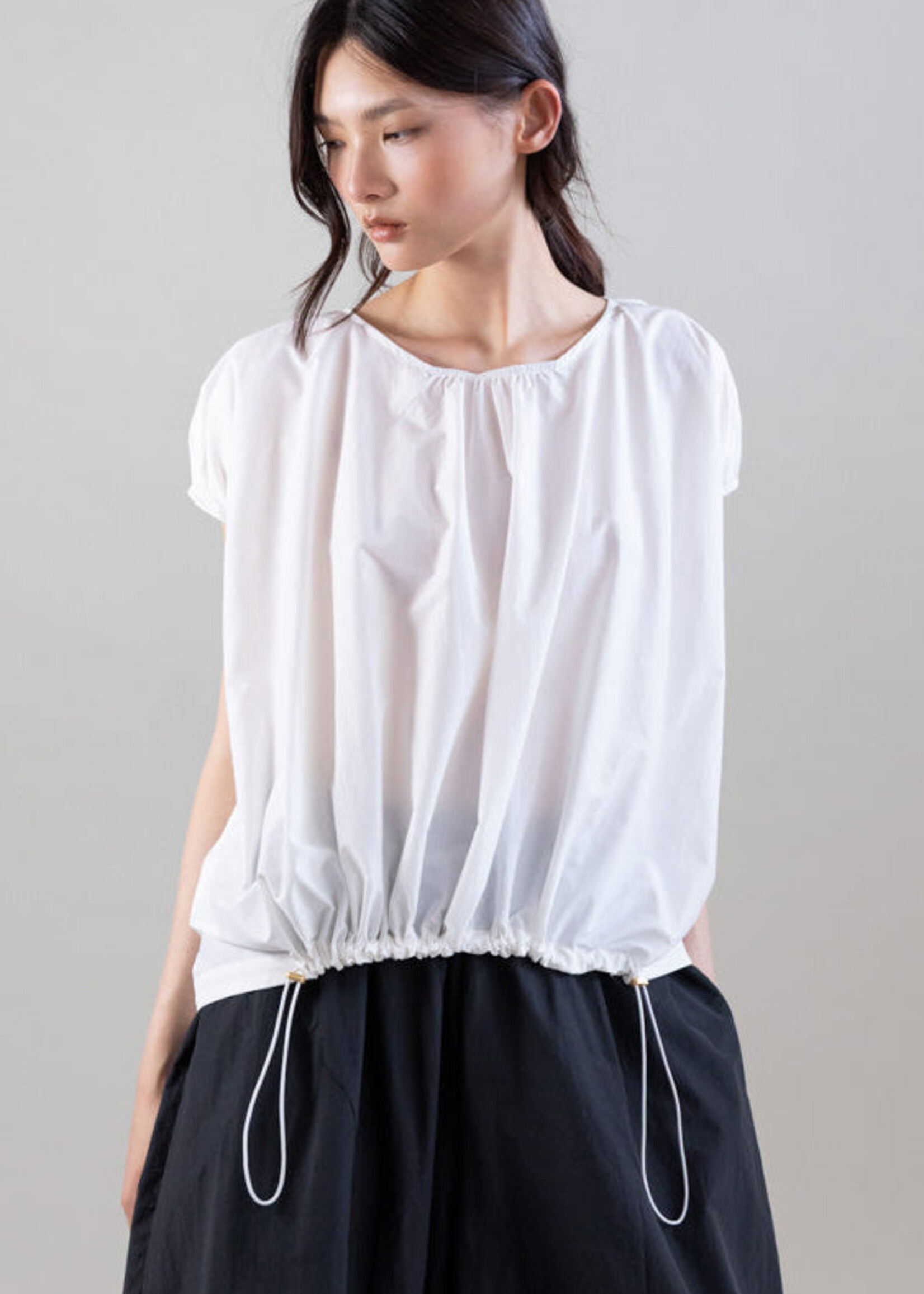 Nylon–Cotton Cocoon Tee w Drawcord Hem
