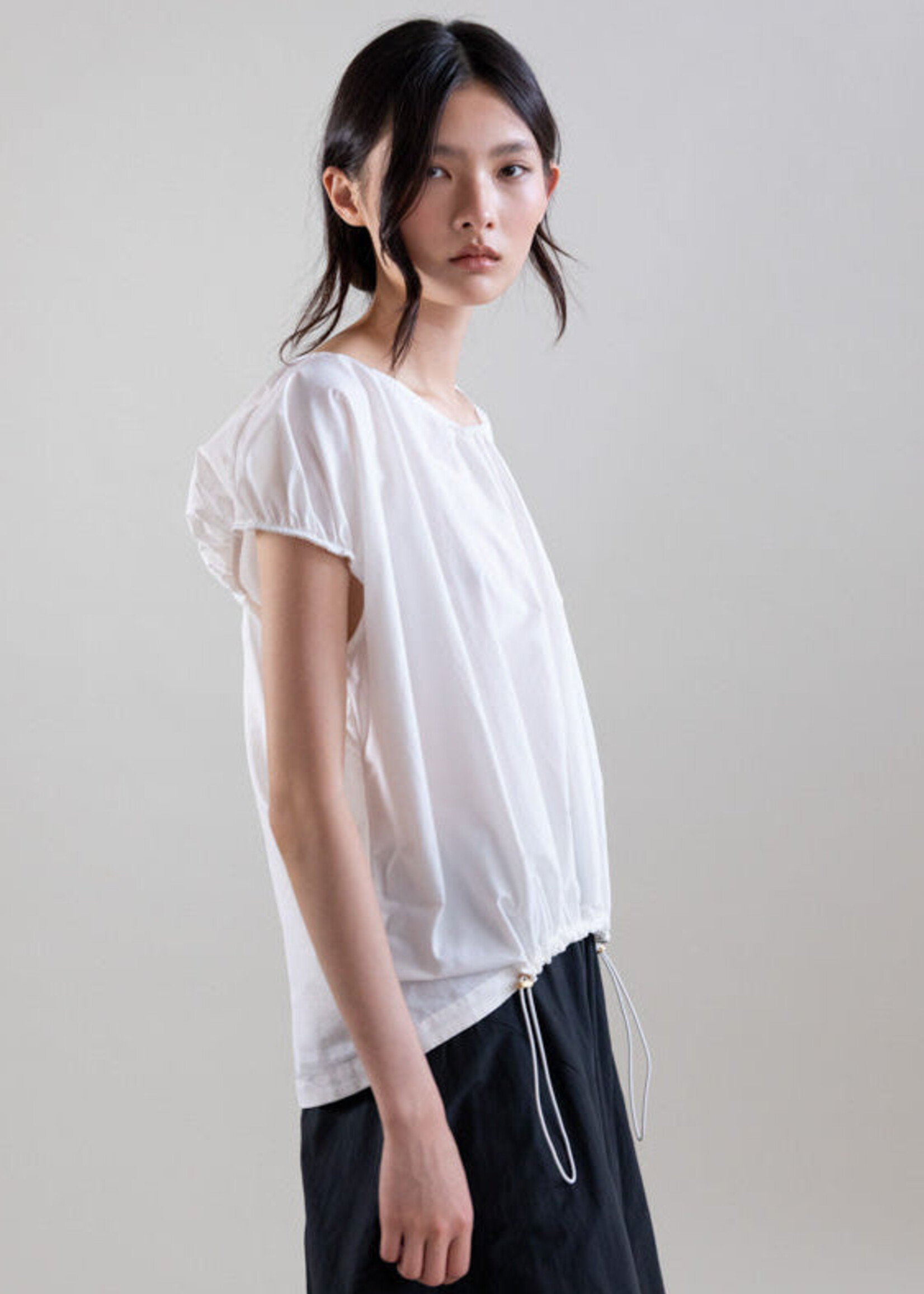 Nylon–Cotton Cocoon Tee w Drawcord Hem