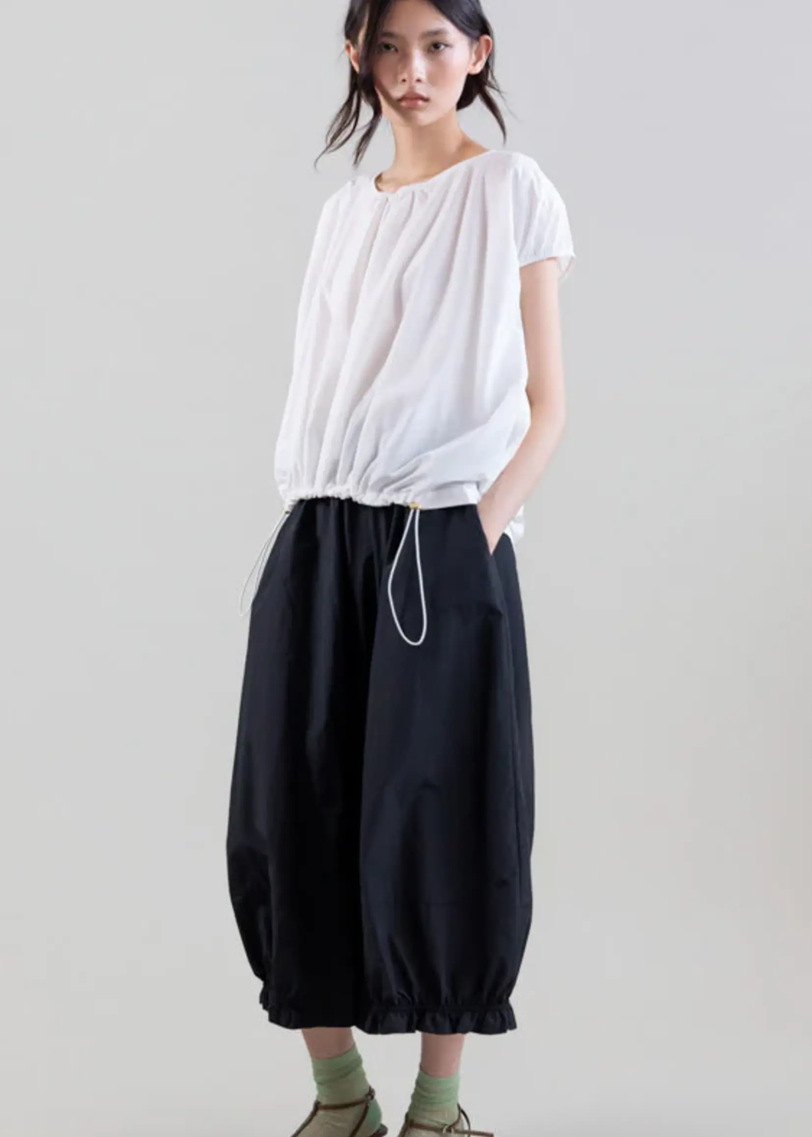 Nylon–Cotton Cocoon Tee w Drawcord Hem