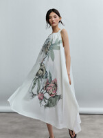 Muted Peony Study Handkerchief Hem Fluid Dress
