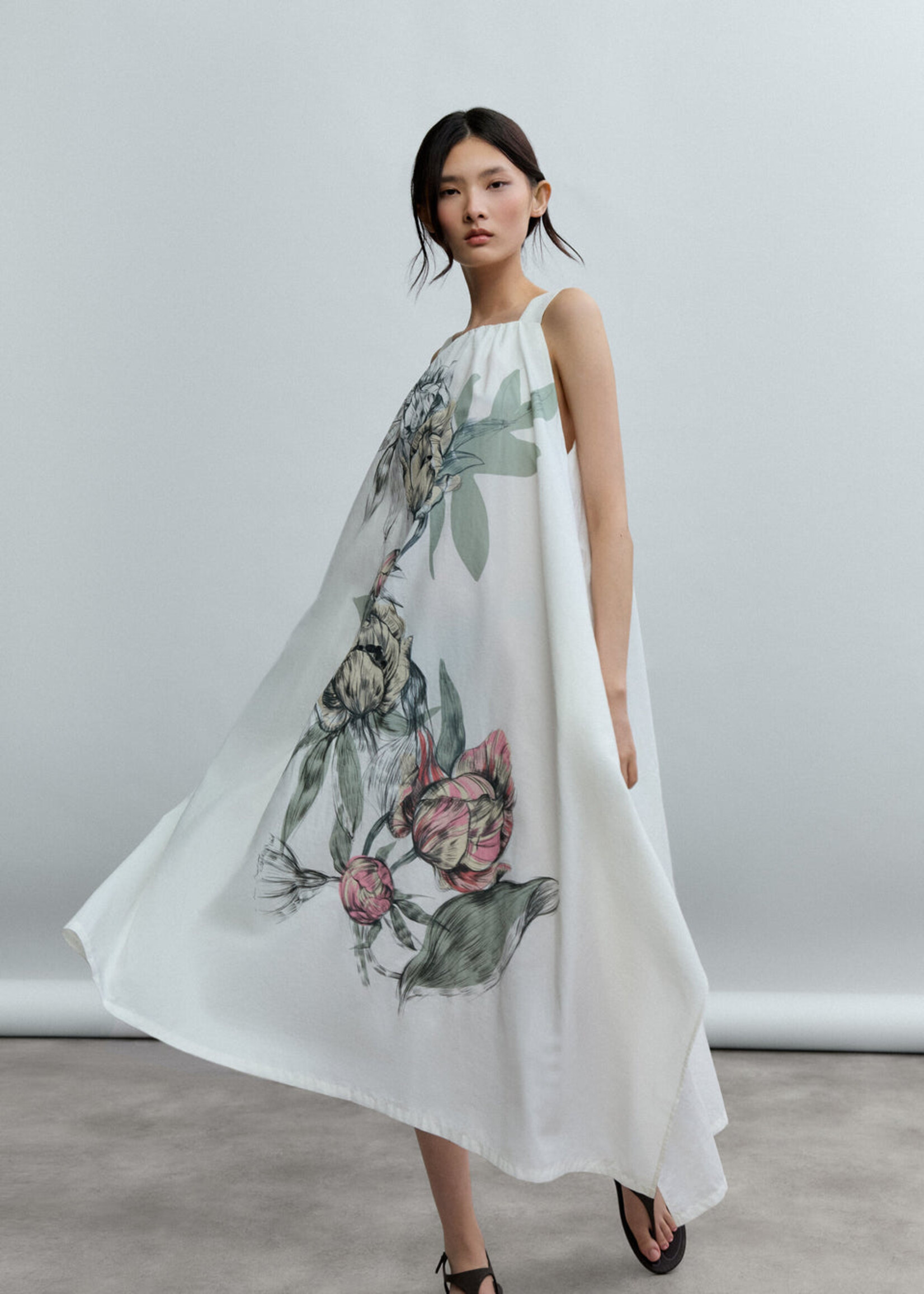 Muted Peony Study Handkerchief Hem Fluid Dress