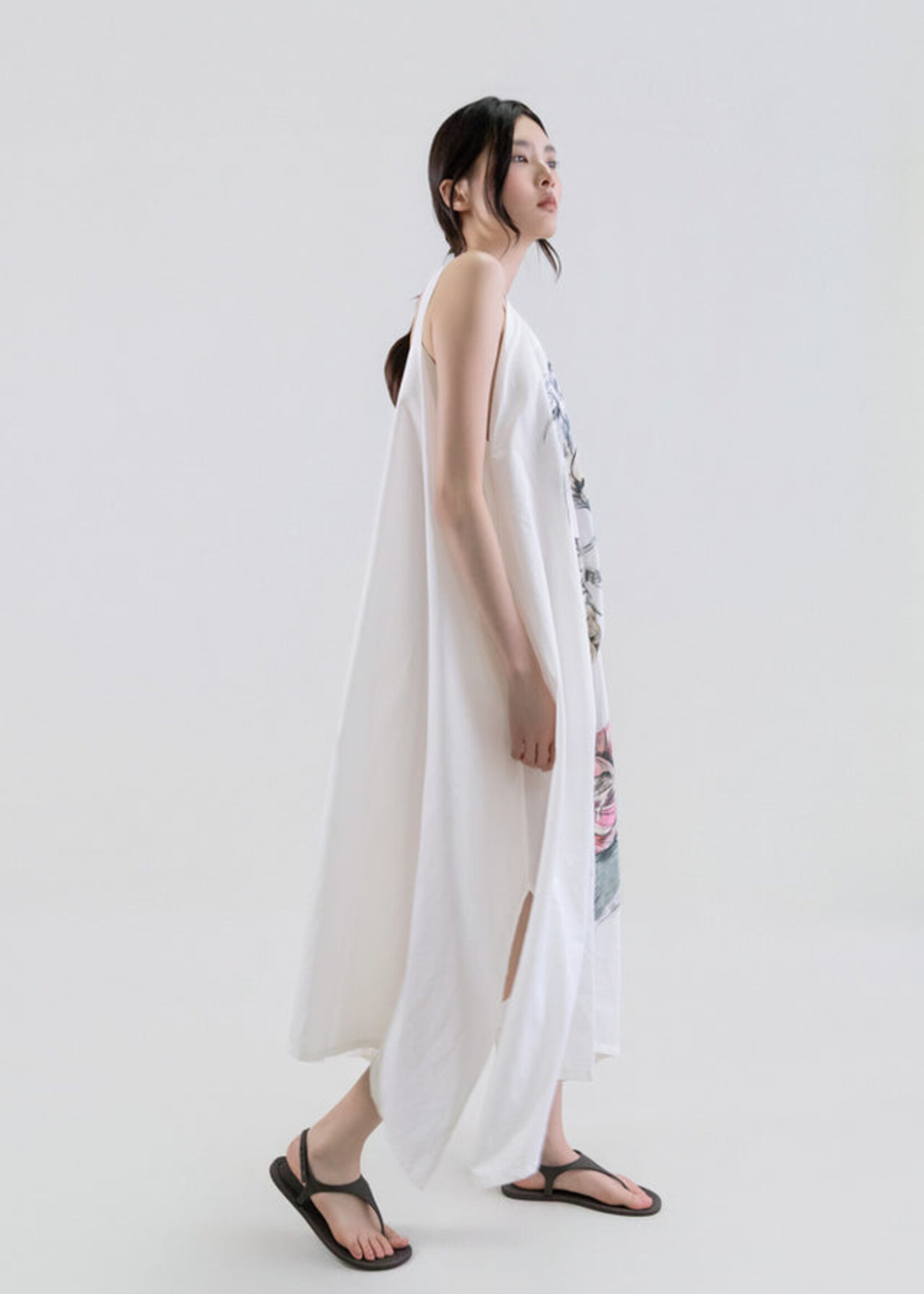 Muted Peony Study Handkerchief Hem Fluid Dress