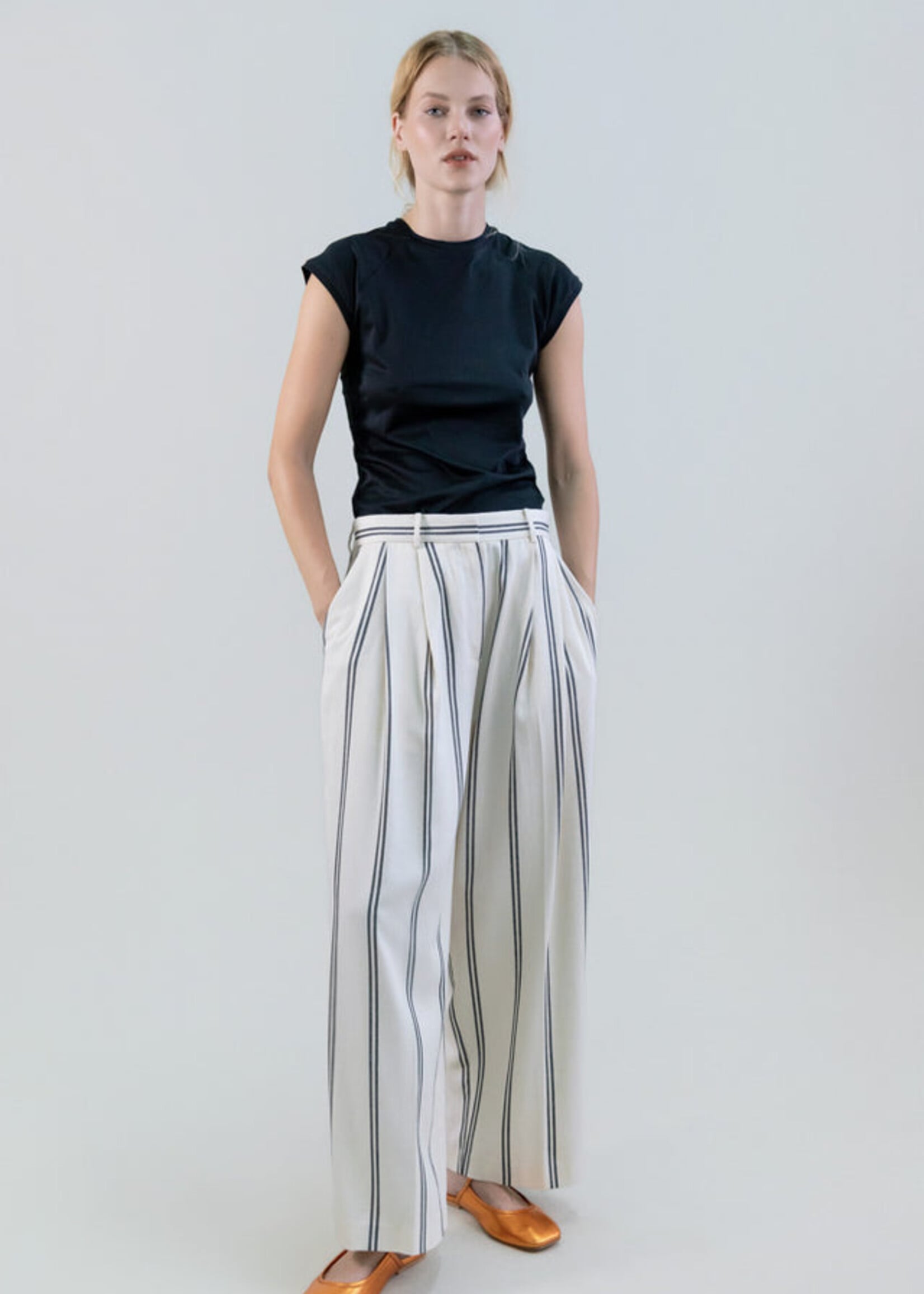 Double Pinstripe High-Waist Wide-Leg Pants