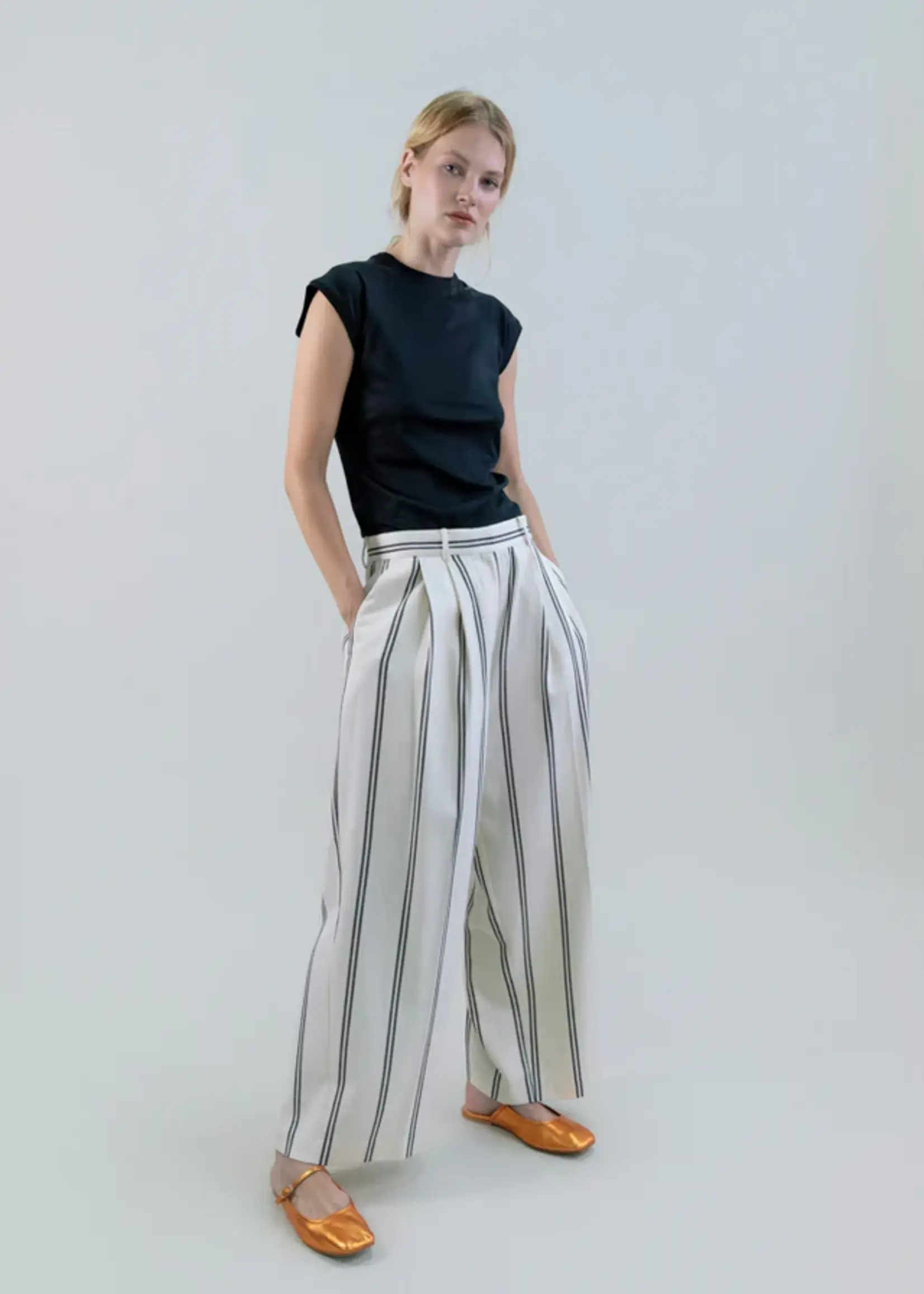 Double Pinstripe High-Waist Wide-Leg Pants