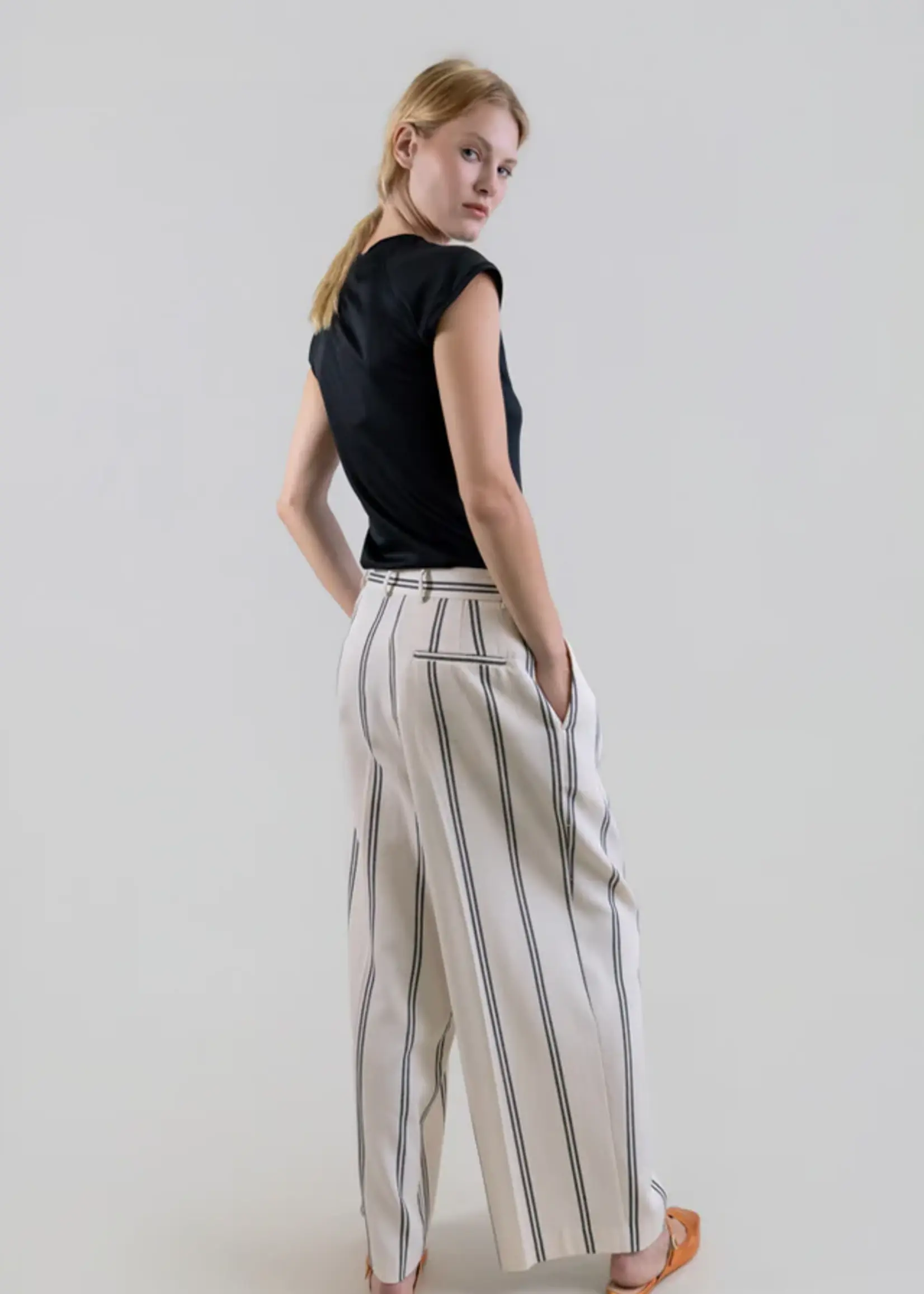 Double Pinstripe High-Waist Wide-Leg Pants