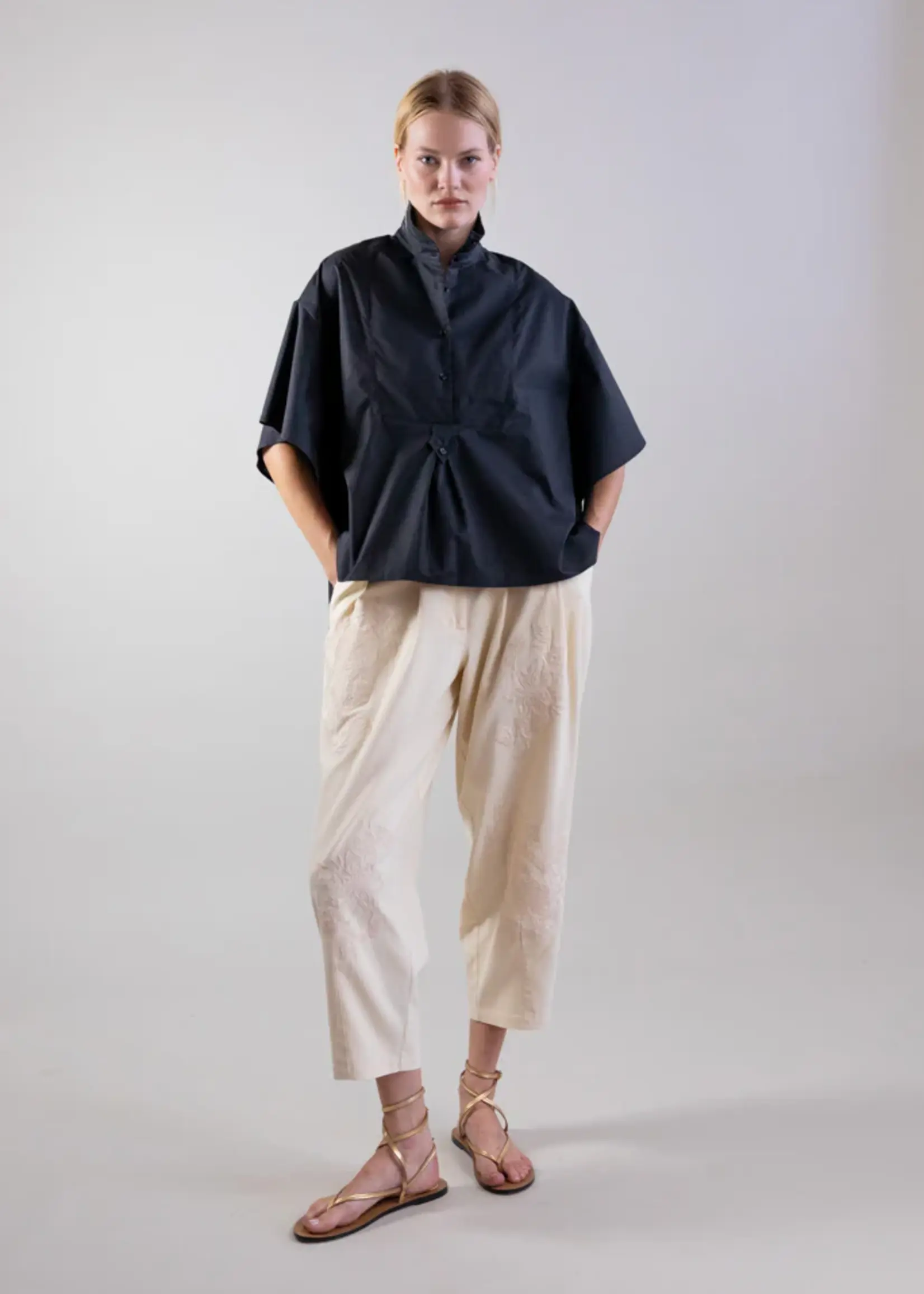 V-Panel Mandarin Collar Fluid Shirt