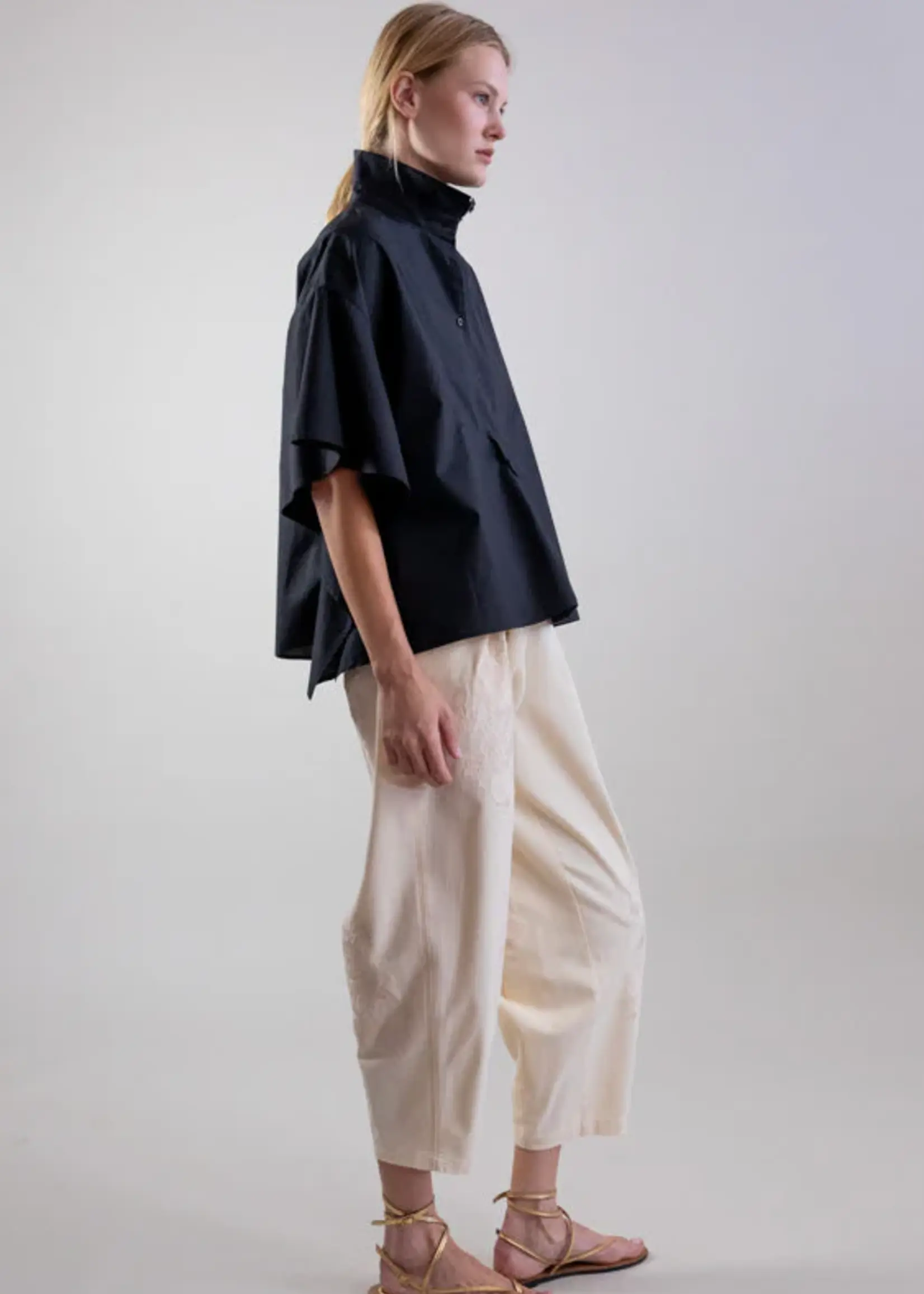 V-Panel Mandarin Collar Fluid Shirt