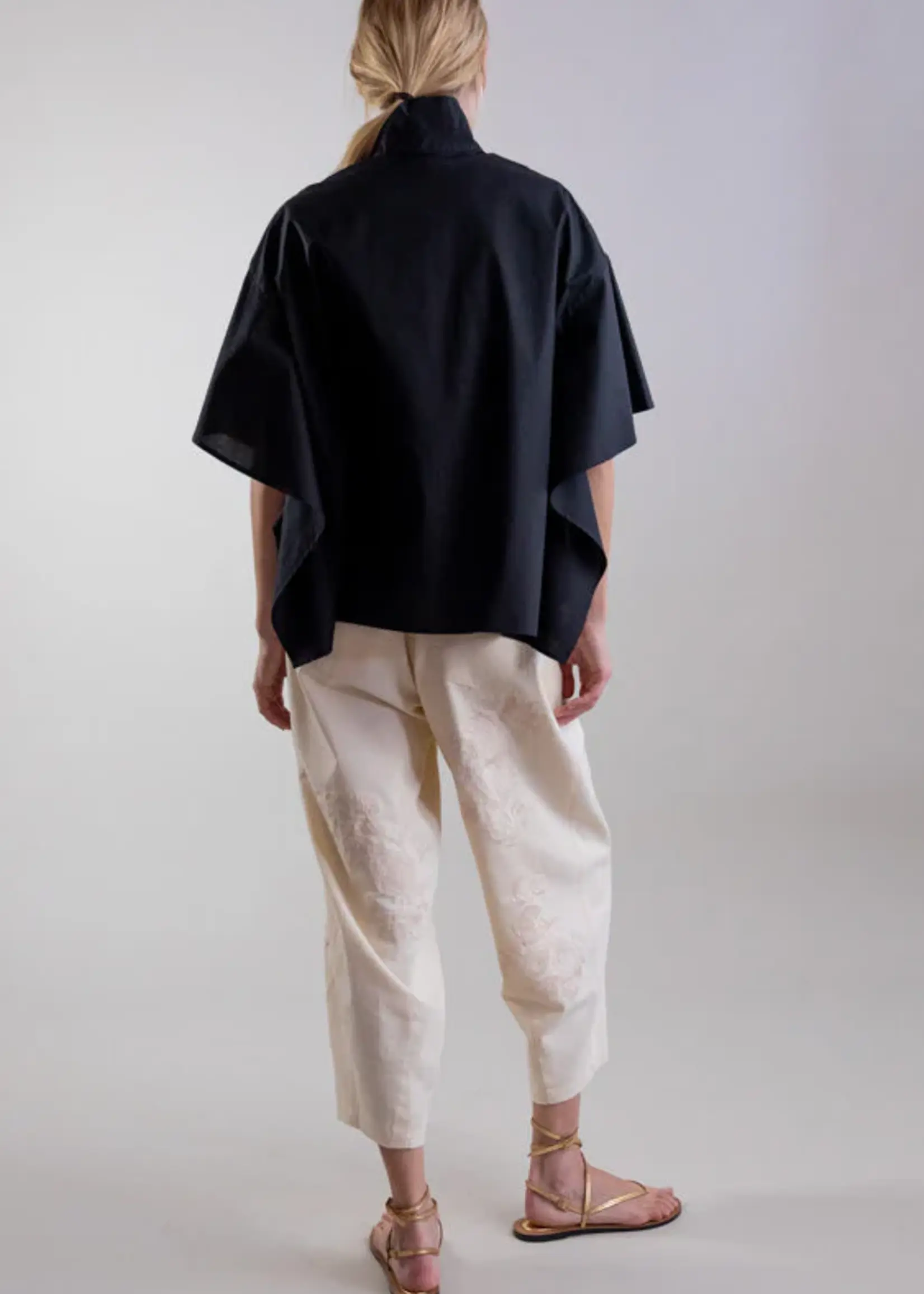 V-Panel Mandarin Collar Fluid Shirt