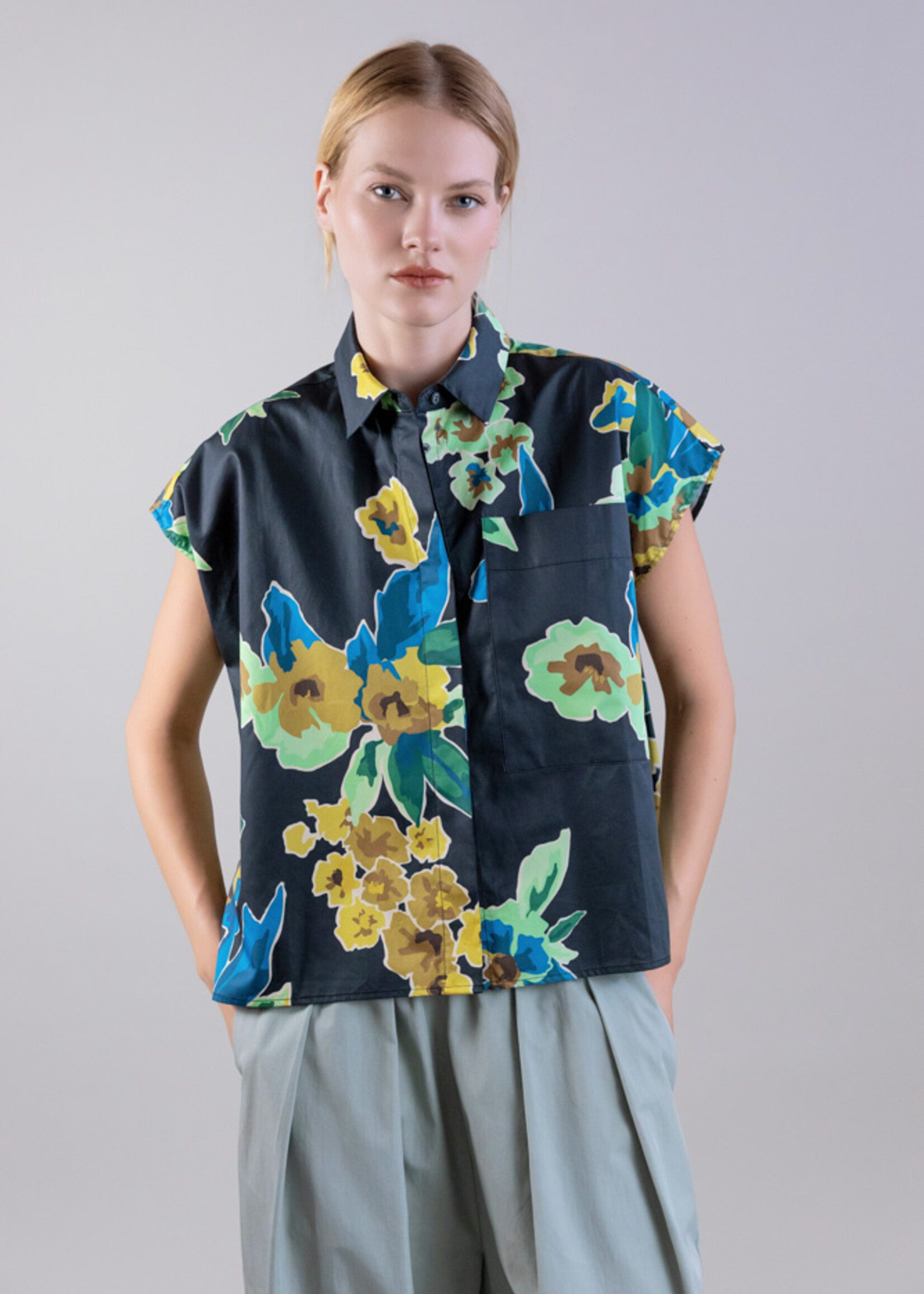 Printed Short Sleeve Button-Up