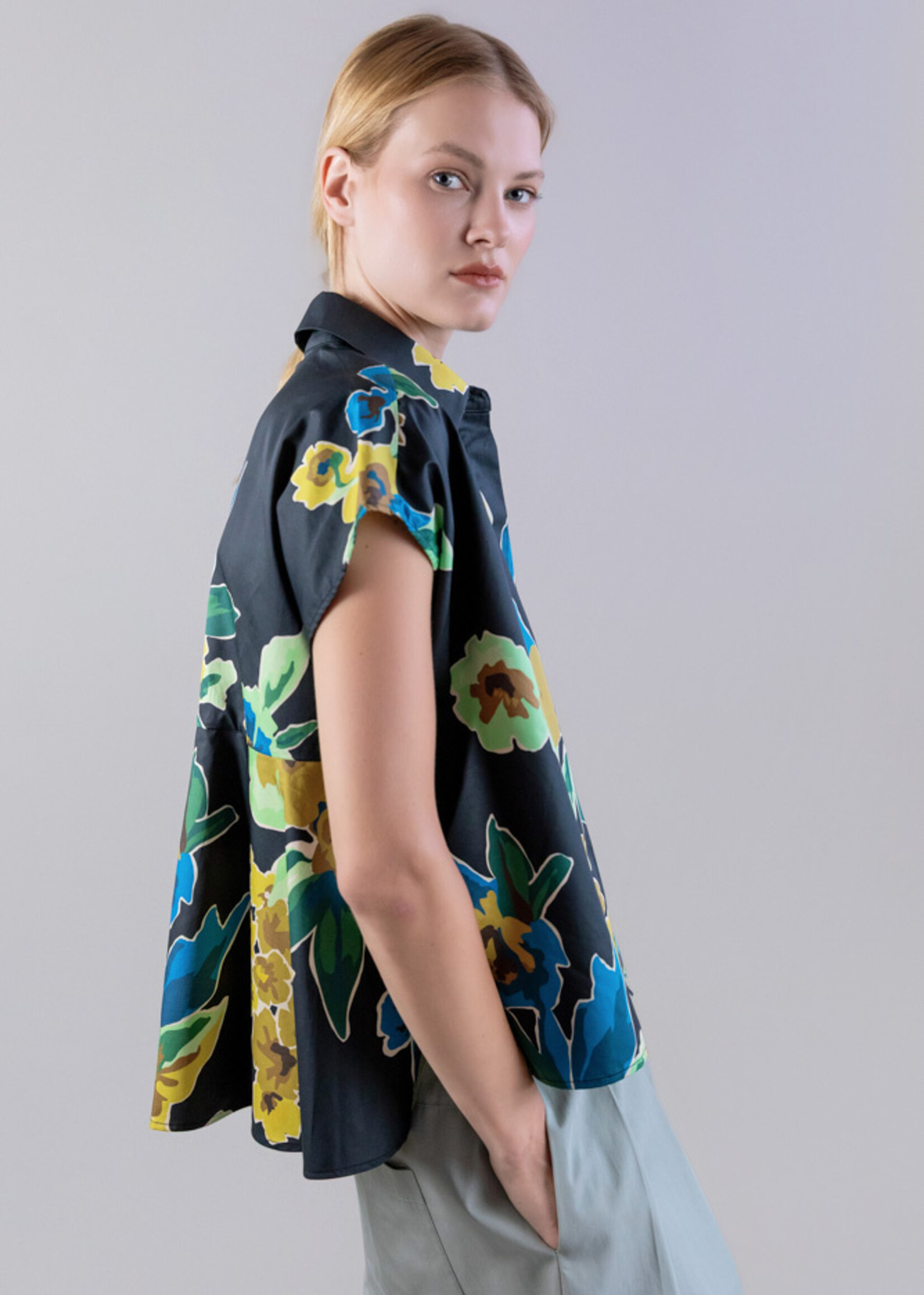 Printed Short Sleeve Button-Up