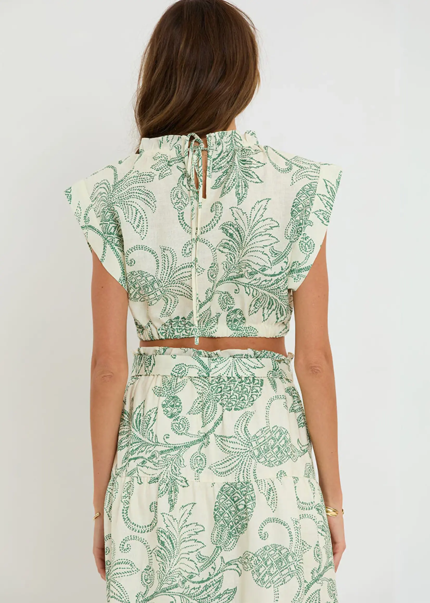 Muna Ruched Crop Top- Mokata Green