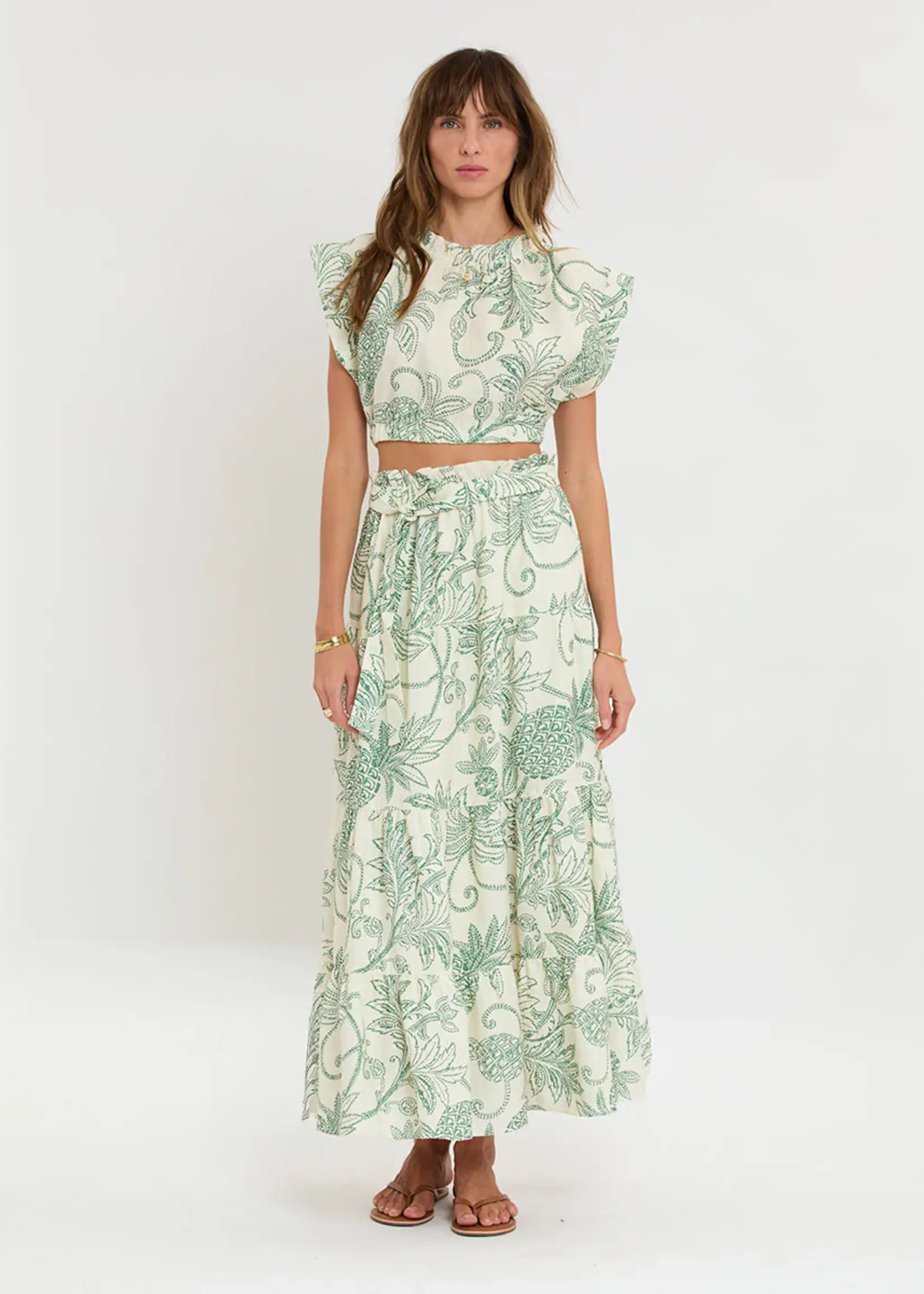 Muna Ruched Crop Top- Mokata Green