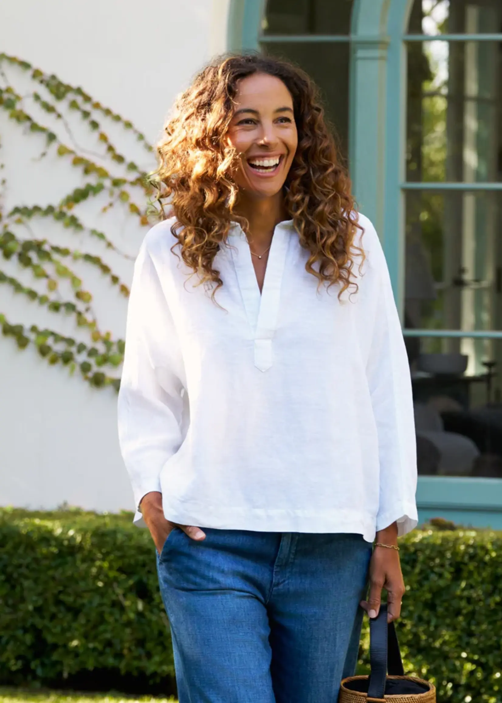 Frank & Eileen Gabi Popover Shirt- White Linen WTLN