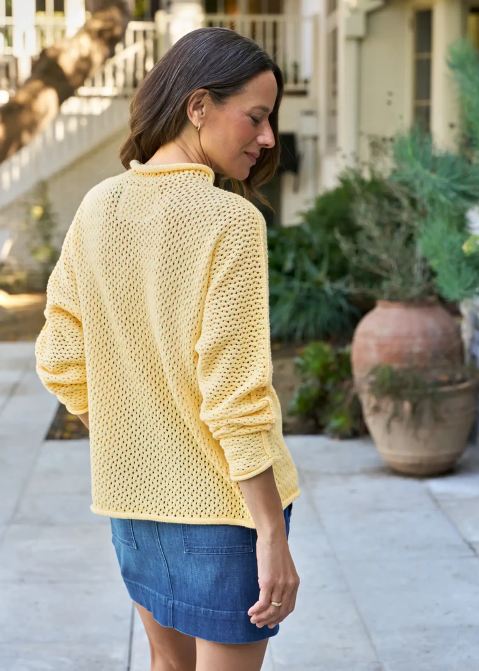 Frank & Eileen Monterey Pointelle Rolled Funnel Neck Sweater- Lemon LEMK