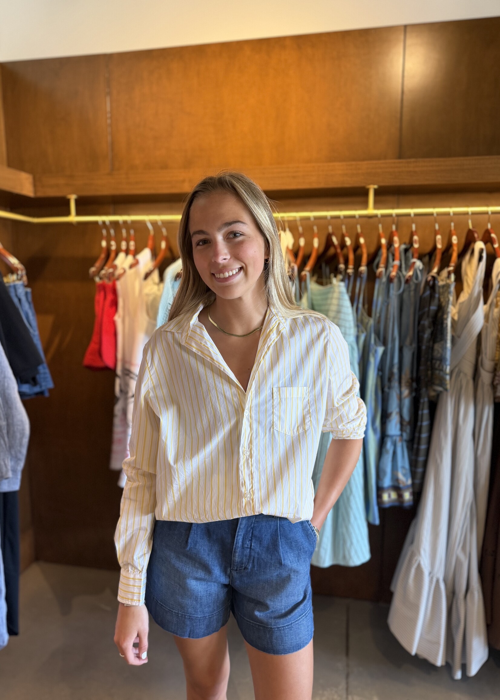 Frank & Eileen Eileen Relaxed Button-Up- Yellow Thin Navy Stripe YTNS